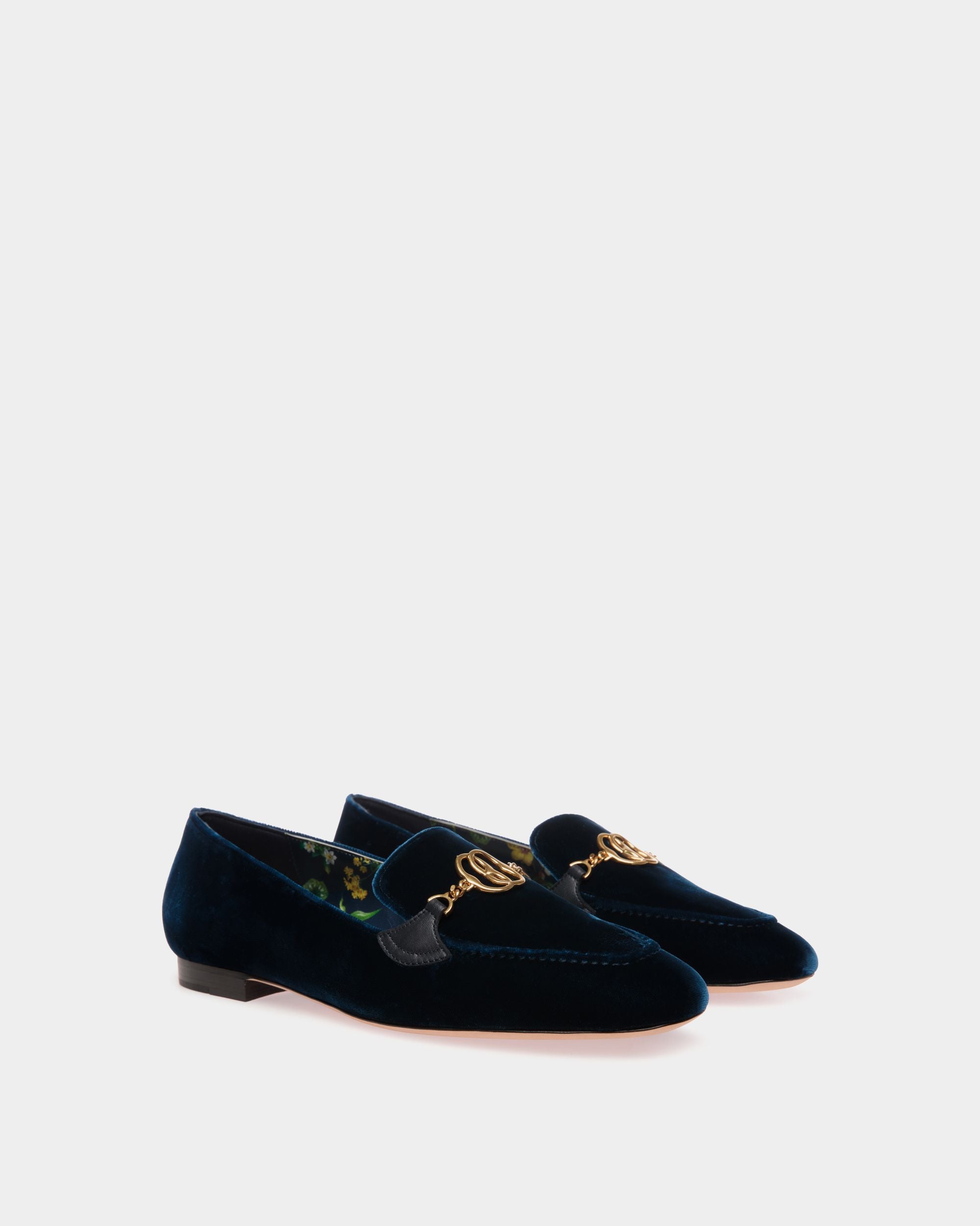 Daily Emblem Loafer in Navy Blue Velvet Fabric - Women's - Bally - 03