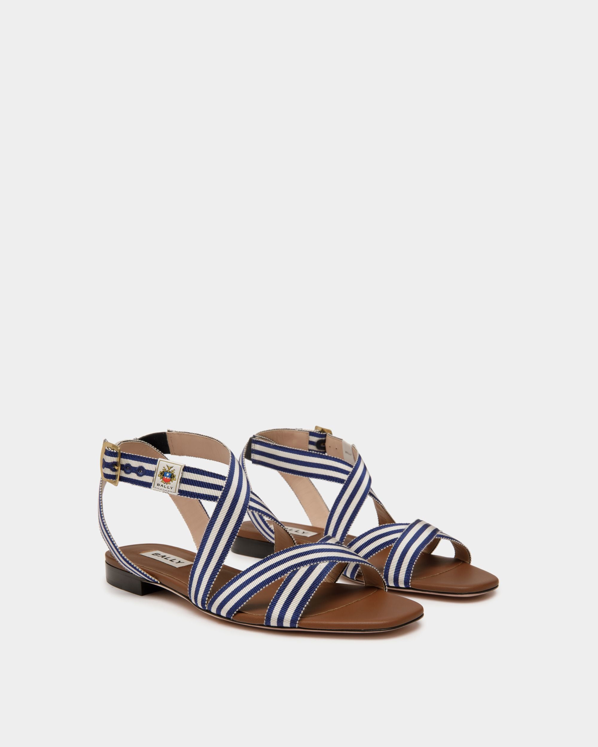 Sandalia Plana Sylt De Tela Navy Blue - Mujer - Bally - 03