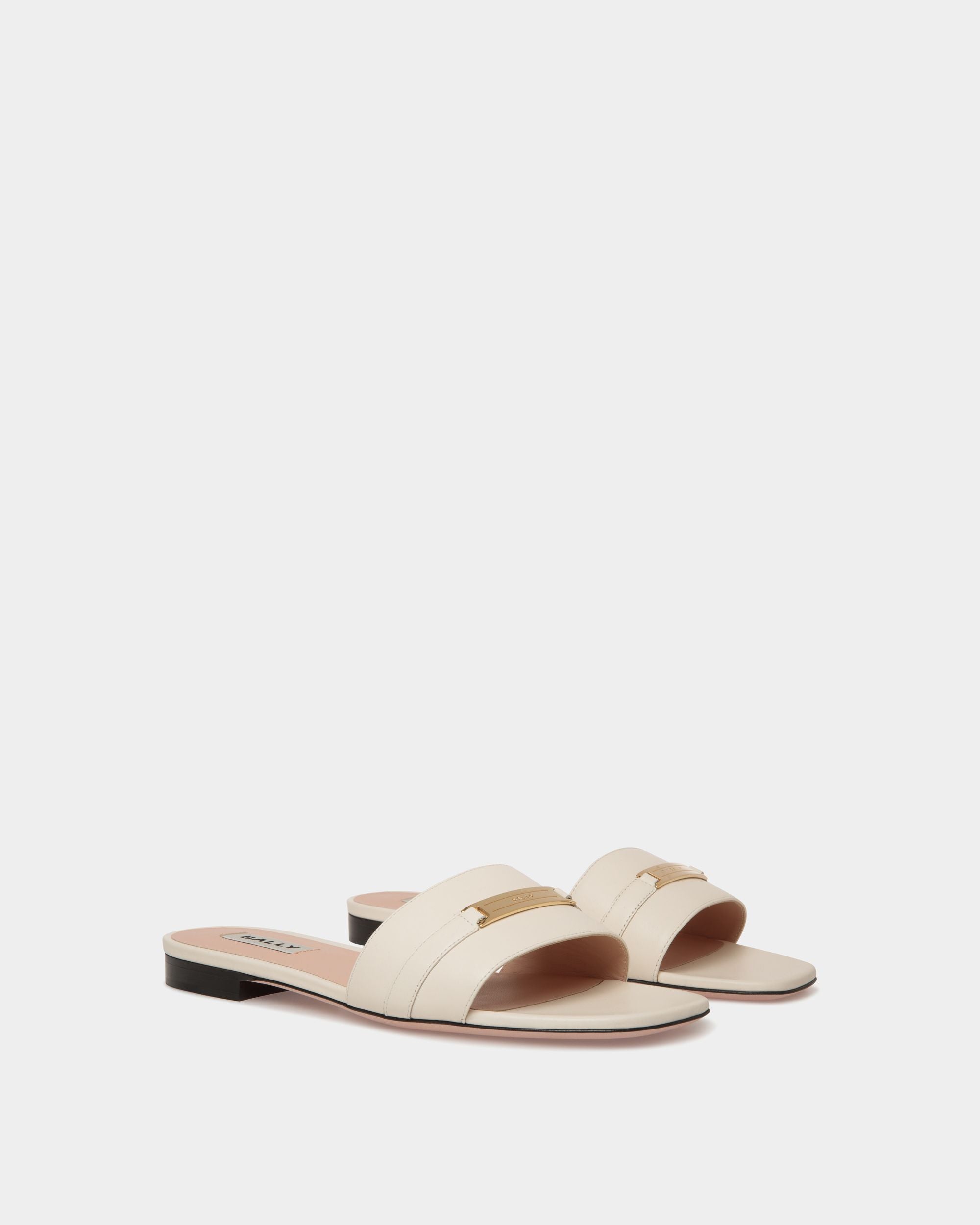 Deco Flat Sandal in White Leather - Women's - Bally - 02