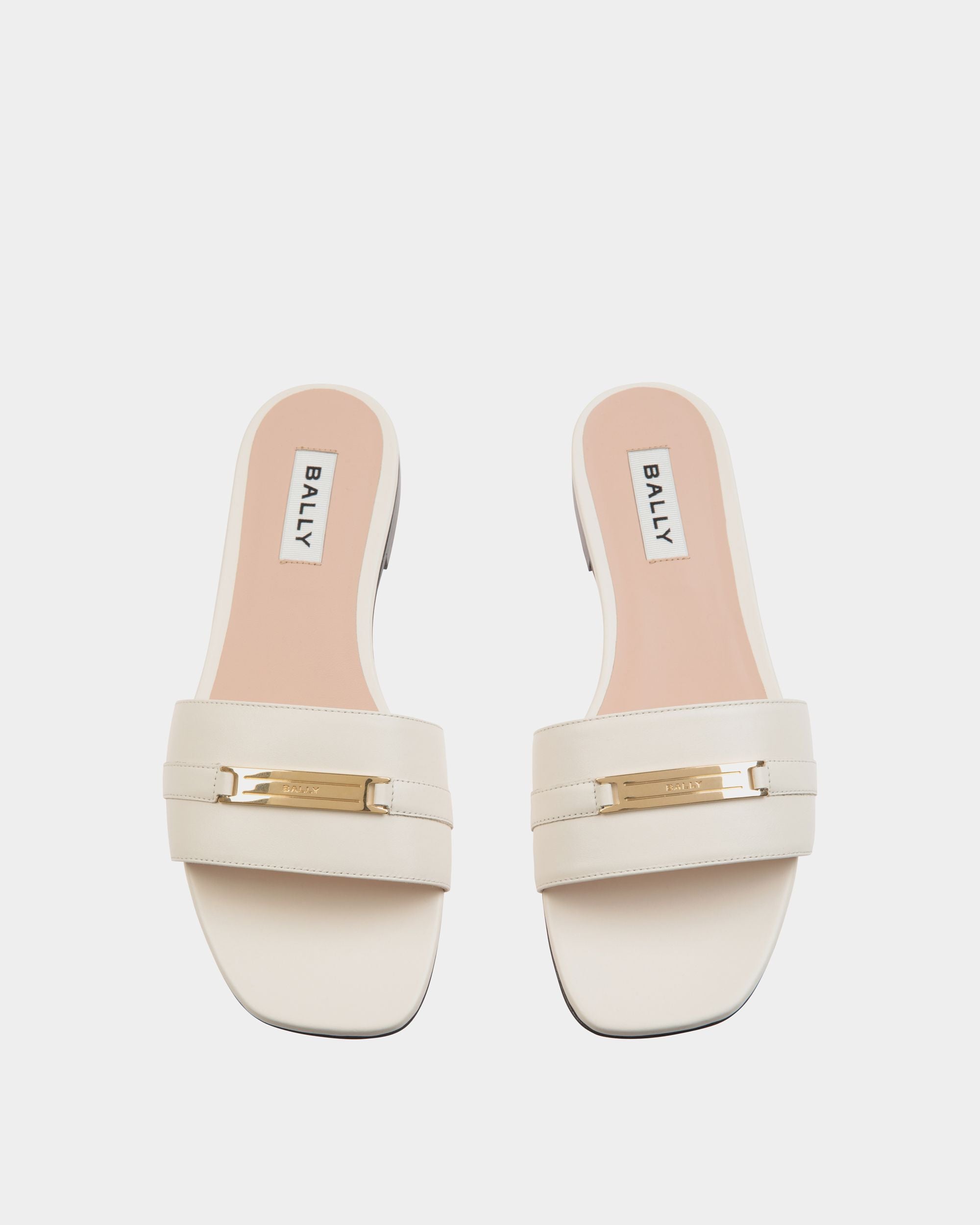 Deco Flat Sandal in White Leather - Women's - Bally - 04