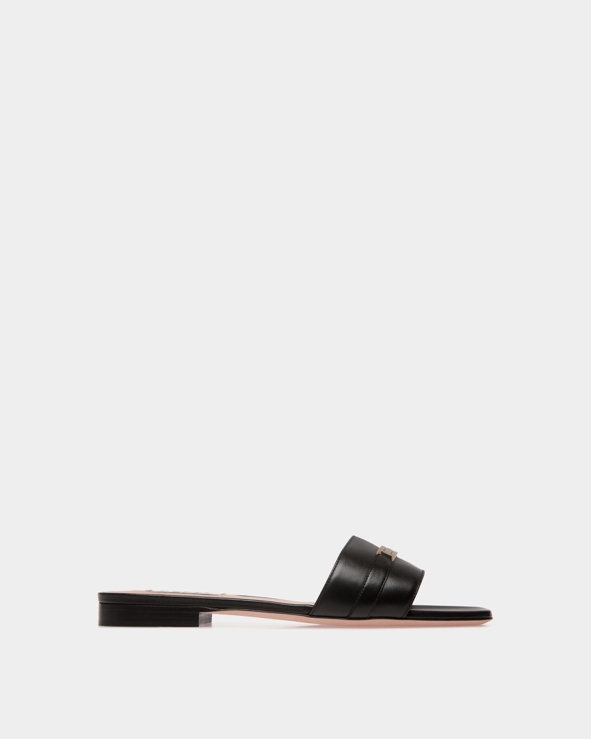 Deco Flat Sandal in Black Leather - Women's - Bally - 01
