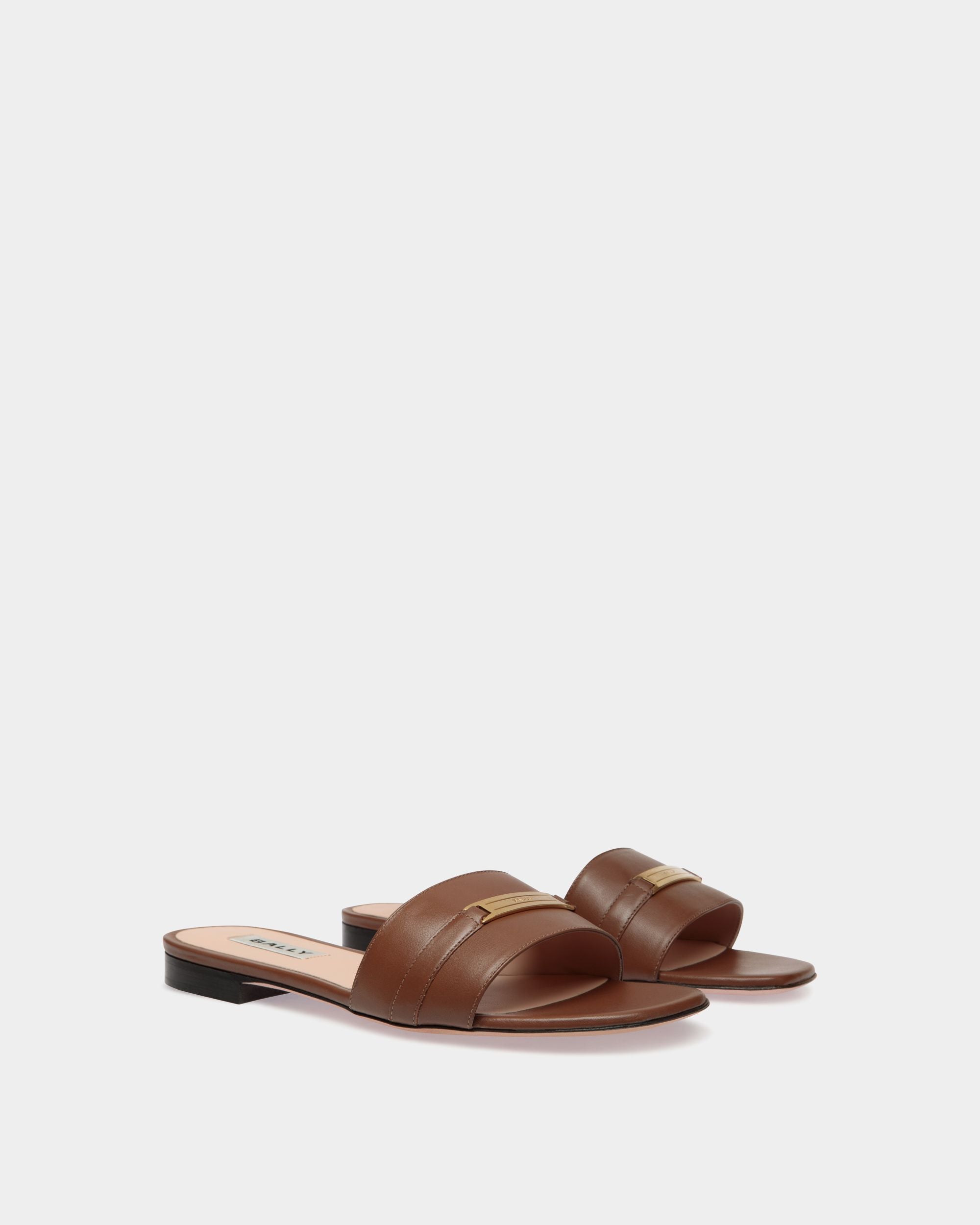 Deco Flat Sandal in Brown Leather - Women's - Bally - 02