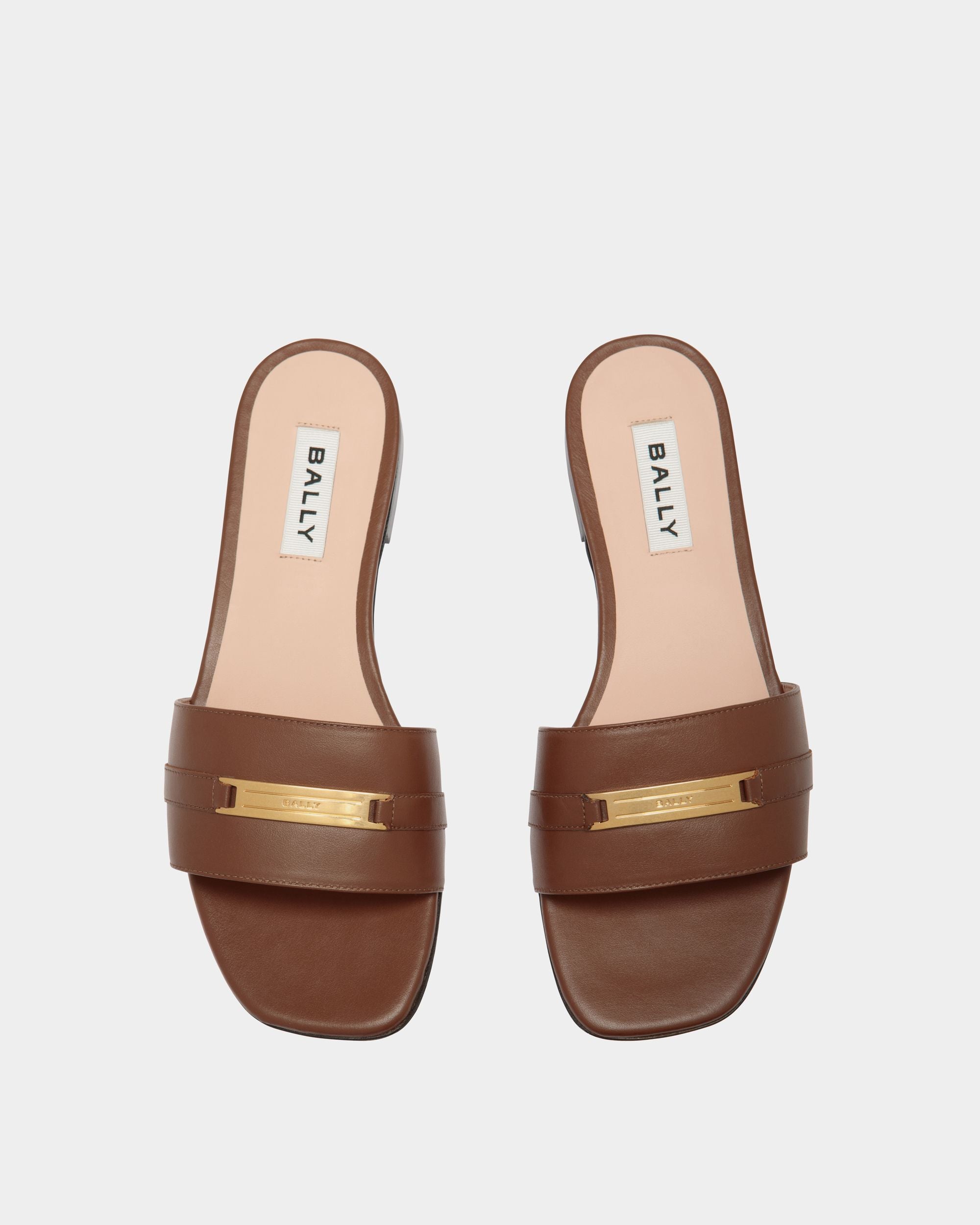 Deco Flat Sandal in Brown Leather - Women's - Bally - 04