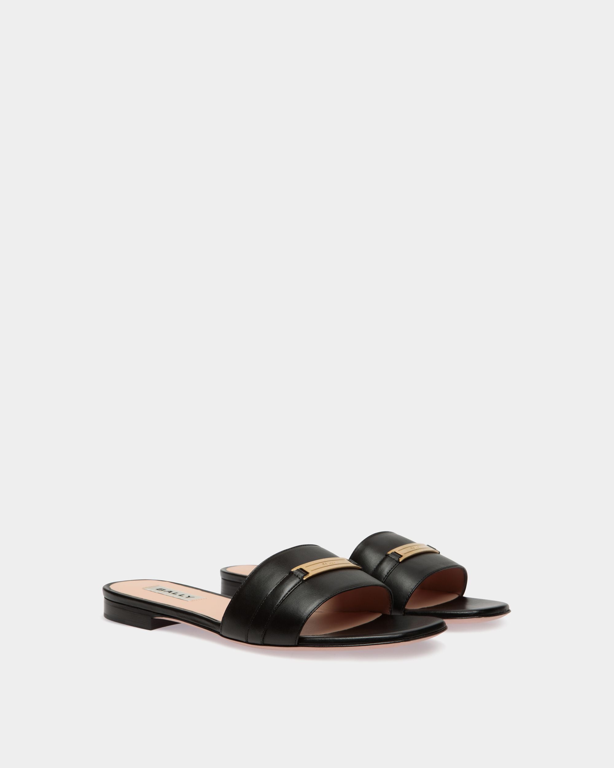Deco Flat Sandal in Black Leather - Mujer - Bally - 02