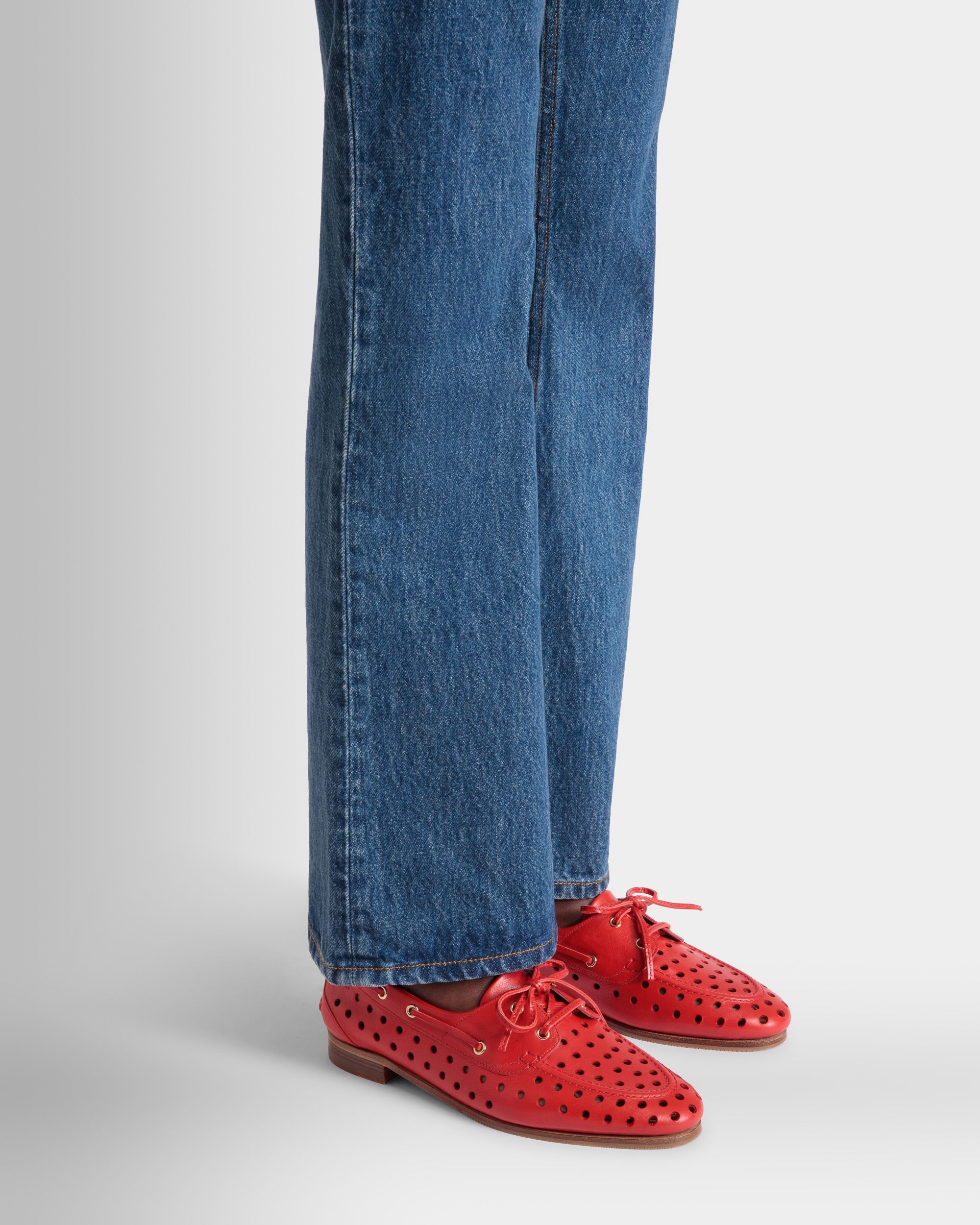 Plume Moccasin in Red Leather - Women's - Bally - 02