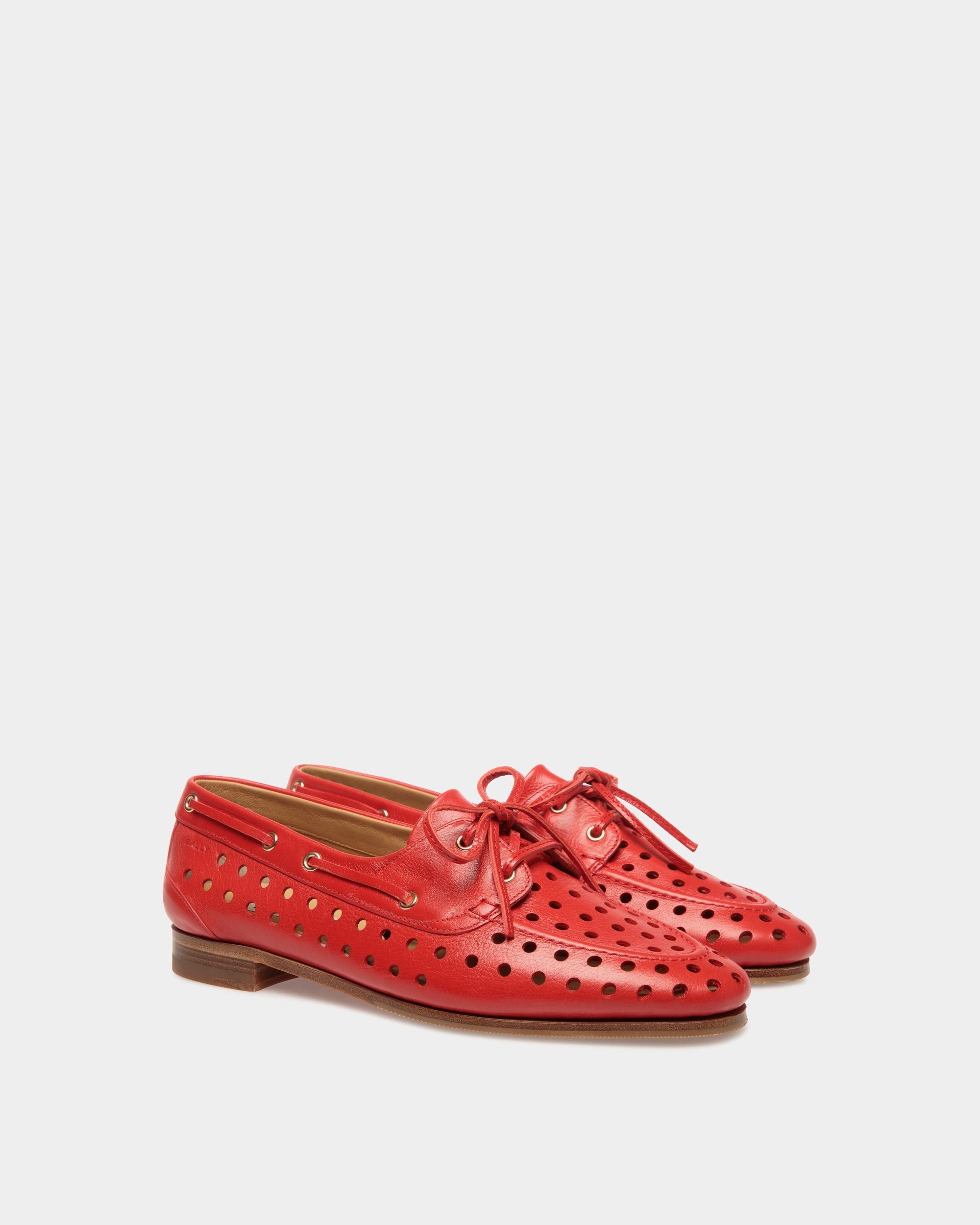 Plume Moccasin in Red Leather - Women's - Bally - 03
