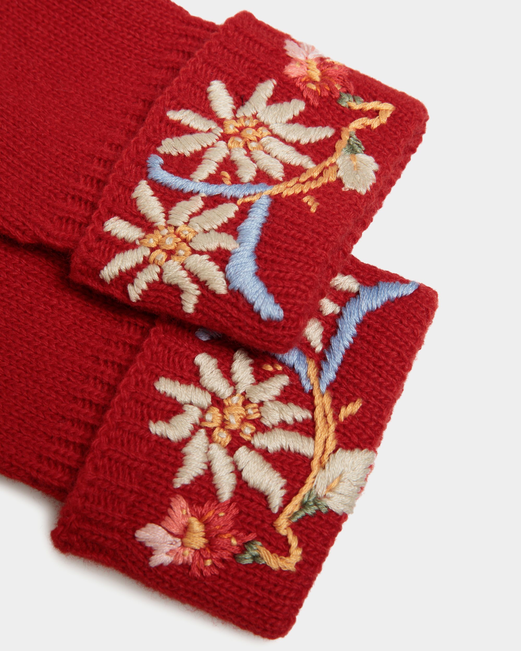 Guantes De La Cápsula Winter De Lana Roja Con Alpine Flowers - Mujer - Bally - 02