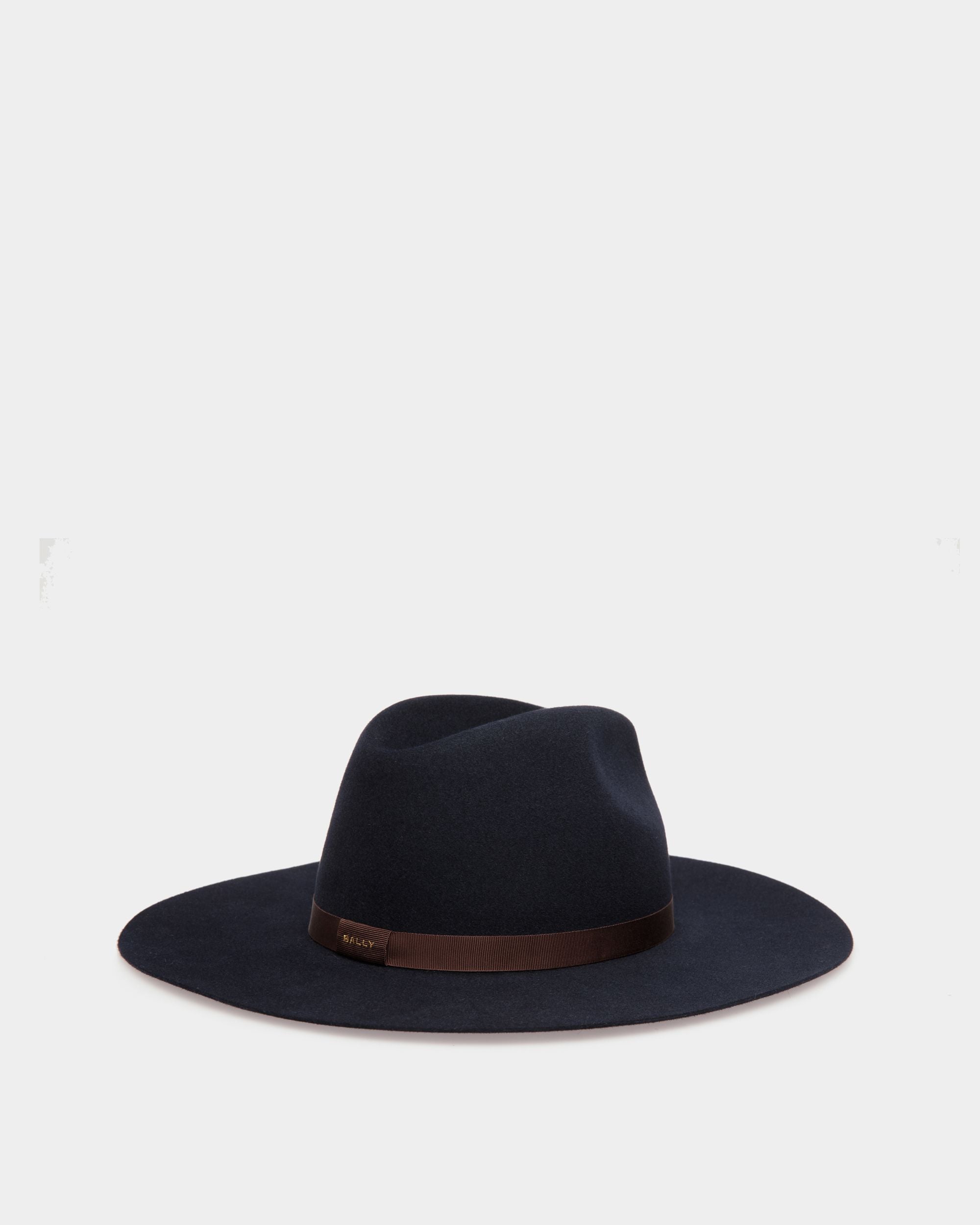 Large Brim Hat In Navy Blue Felt - Women's - Bally - 02