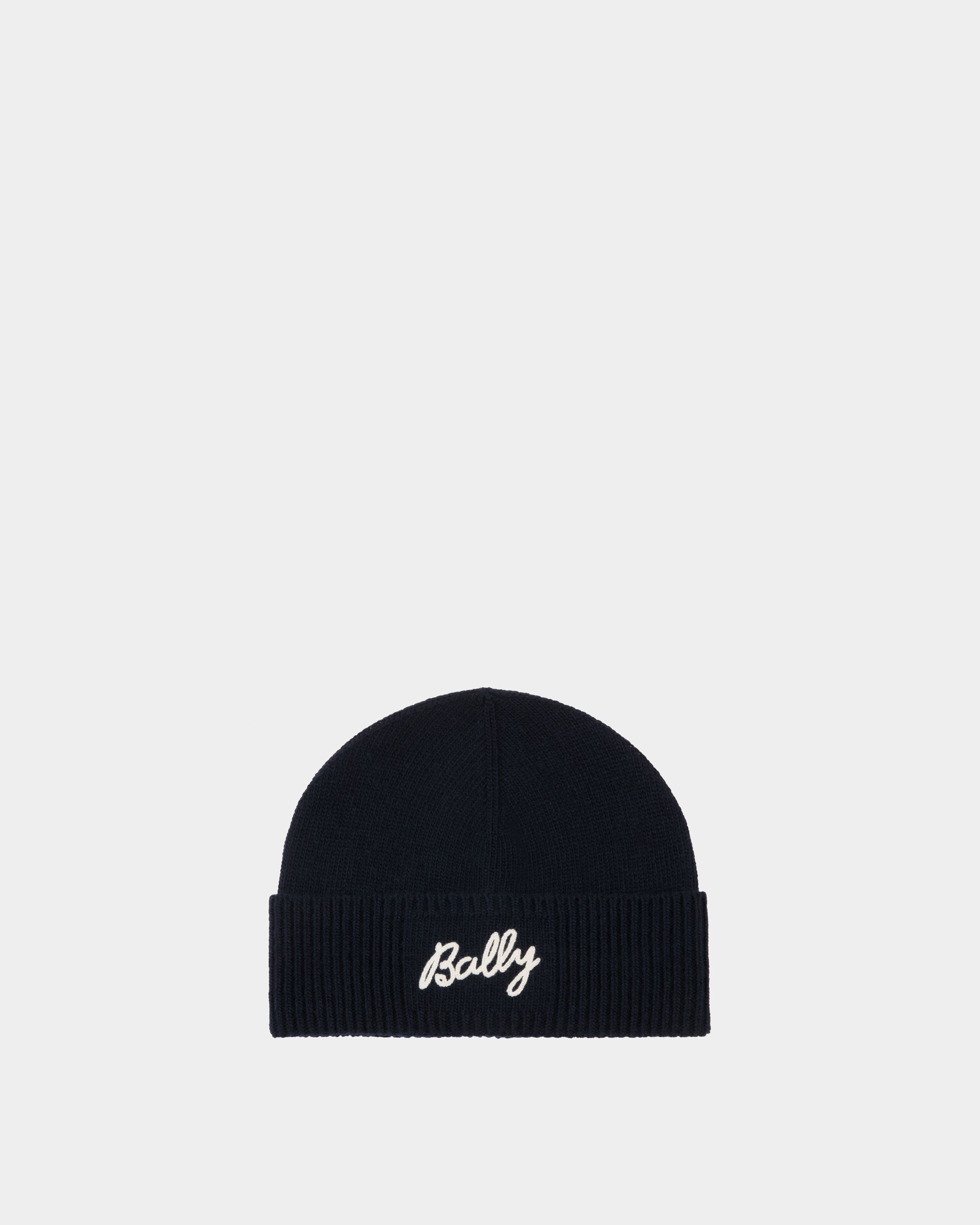 Gorro Con Logotipo De Lana Navy Blue - Mujer - Bally - 01
