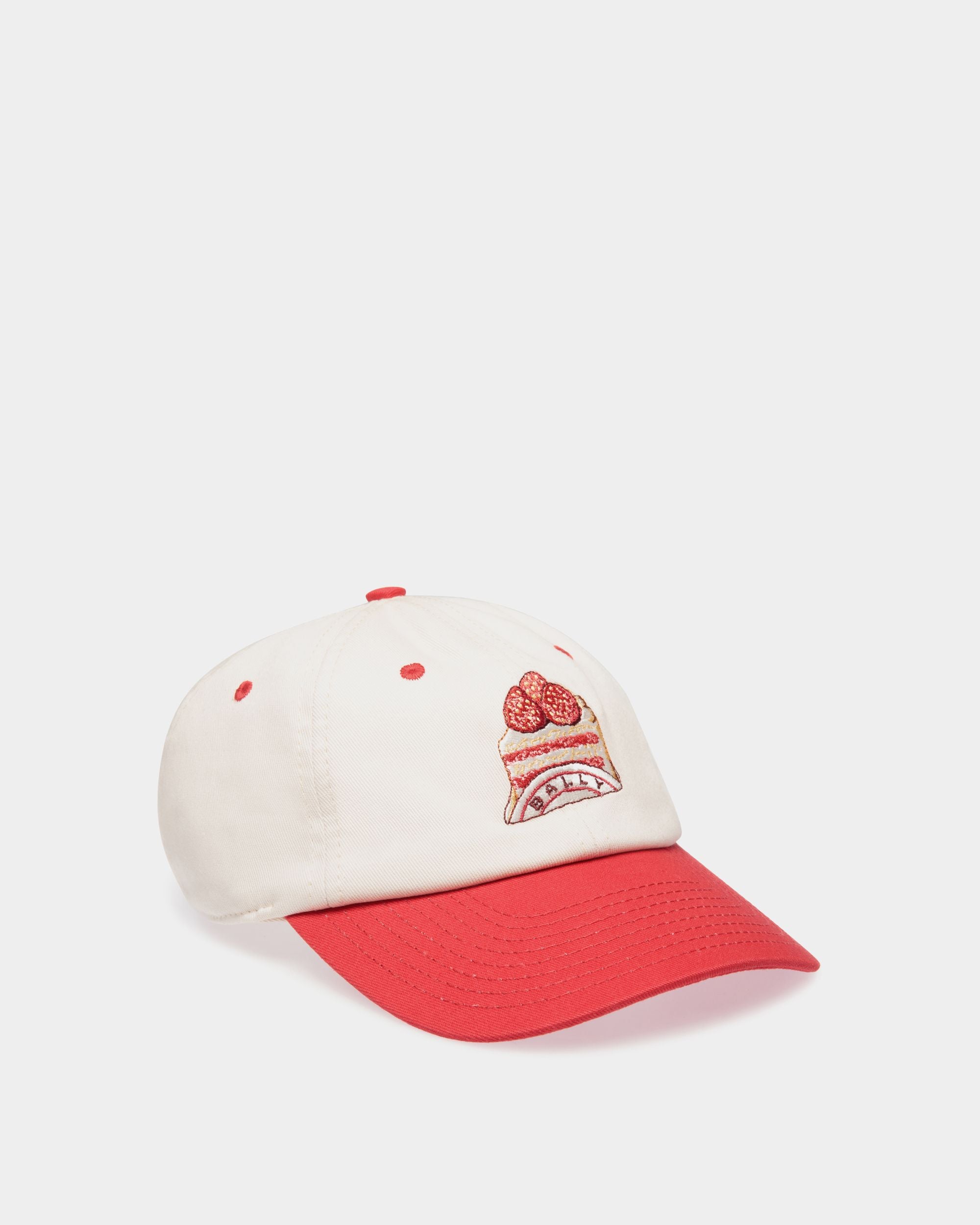 Gorra De Algodón Marfil Y Rojo Con Bordado Bally Cake - Mujer - Bally - 01