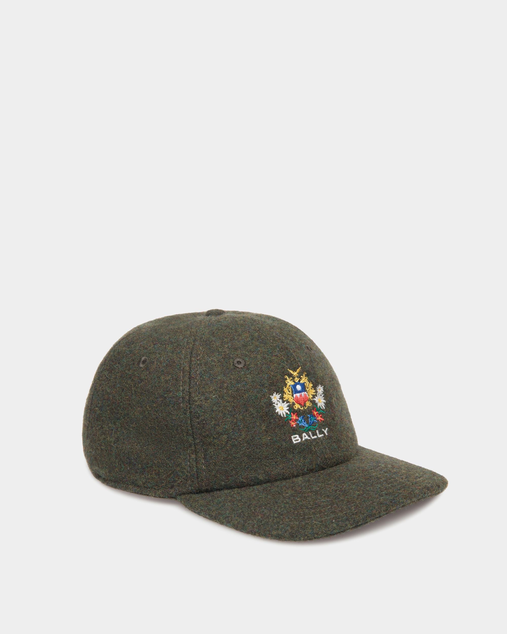 Gorra De La Cápsula Winter De Lana Verde Oscuro Con Alpine Flowers - Mujer - Bally - 01
