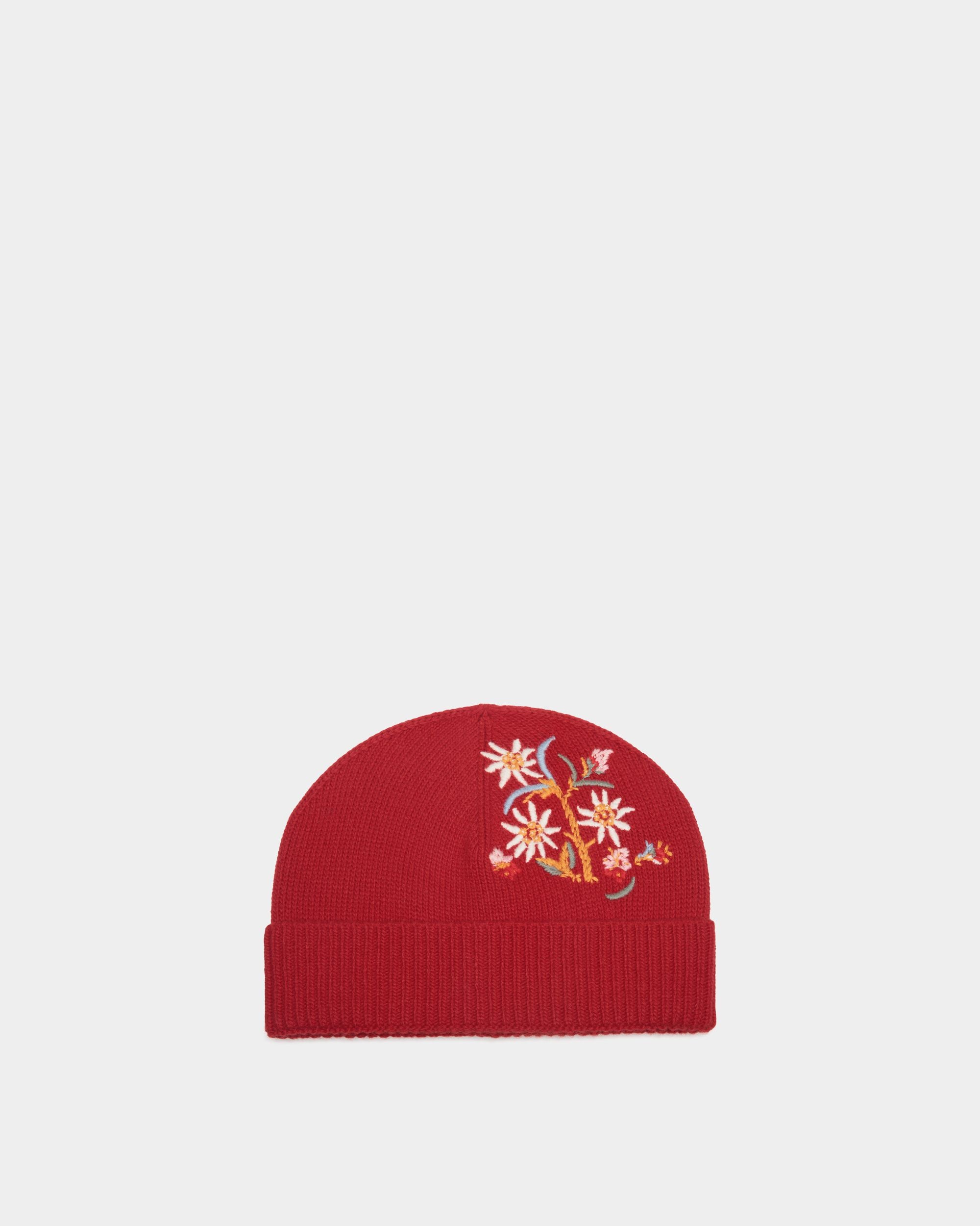 Gorro De La Cápsula Winter De Lana Roja Con Alpine Flowers - Mujer - Bally - 01