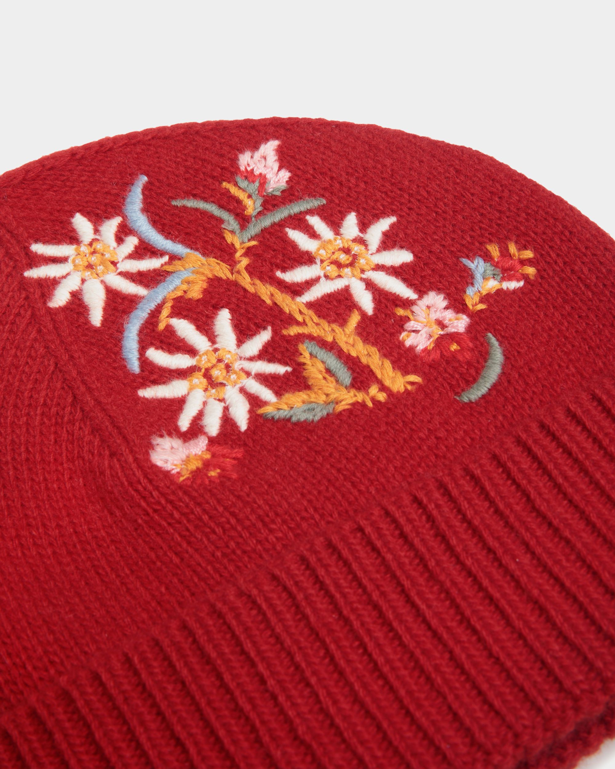 Gorro De La Cápsula Winter De Lana Roja Con Alpine Flowers - Mujer - Bally - 04