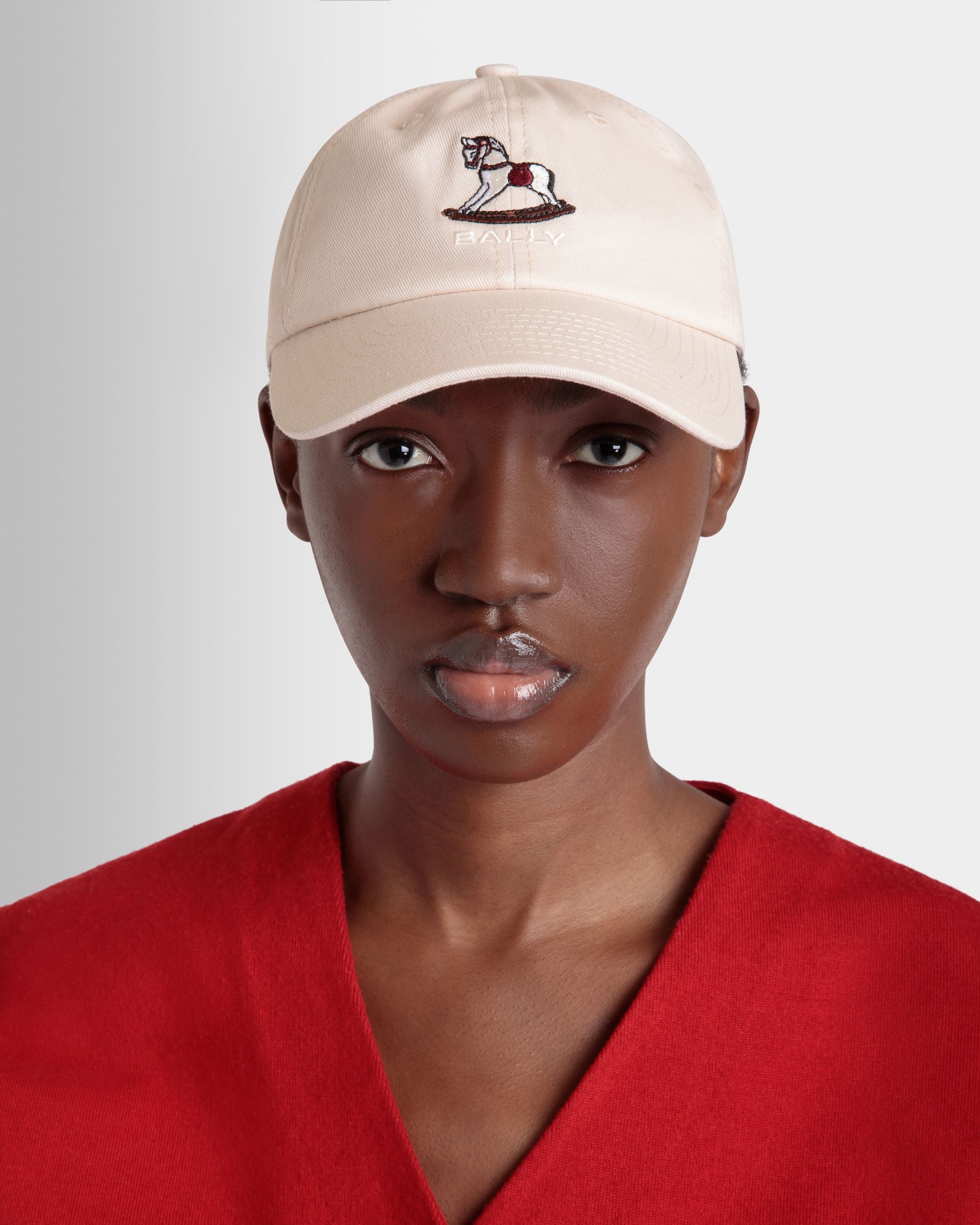 Baseball Hat with a Beni Bischof Rocking Horse in Ivory Cotton - Women's - Bally - 02