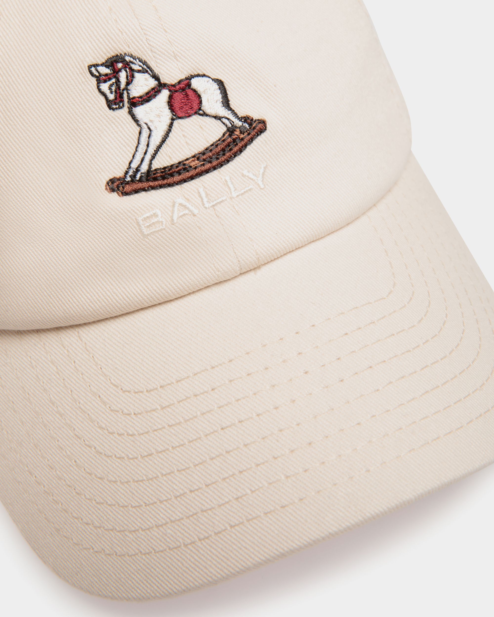 Baseball Hat with a Beni Bischof Rocking Horse in Ivory Cotton - Women's - Bally - 04
