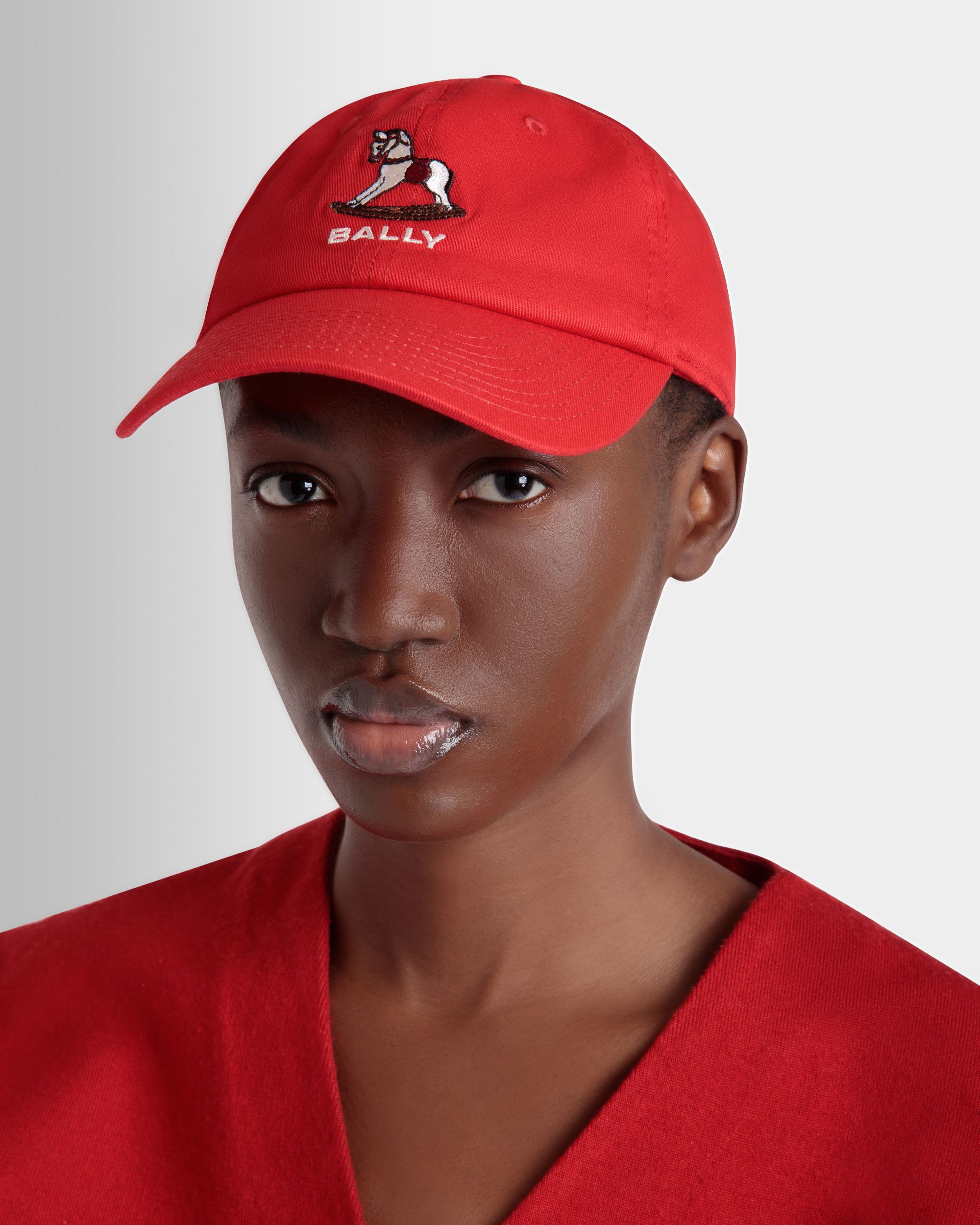 Baseball Hat with a Beni Bischof Rocking Horse in Red Cotton - Women's - Bally - 02