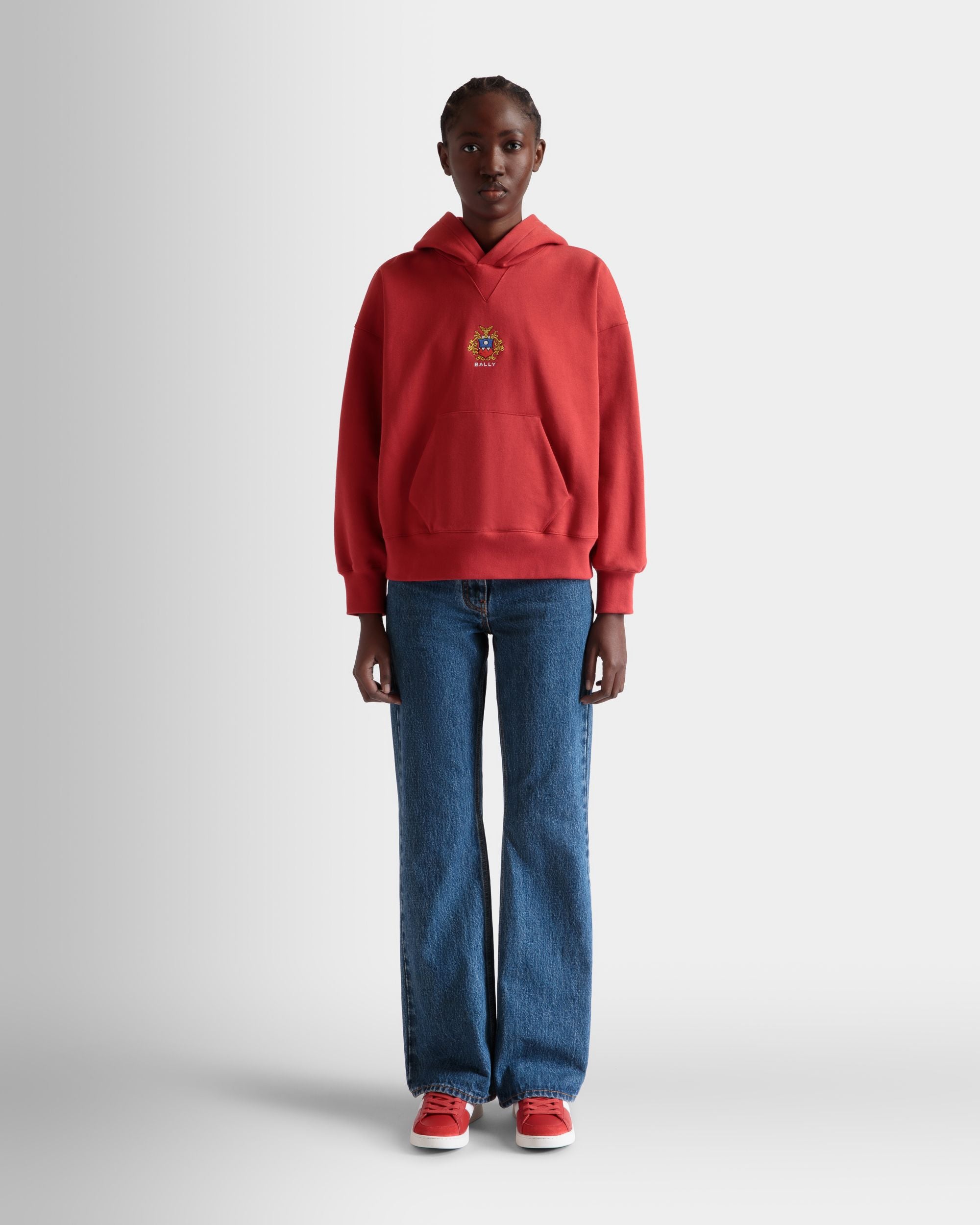 Hoodie With Bally Crest Logo In Candy Red Cotton - Women's - Bally - 02