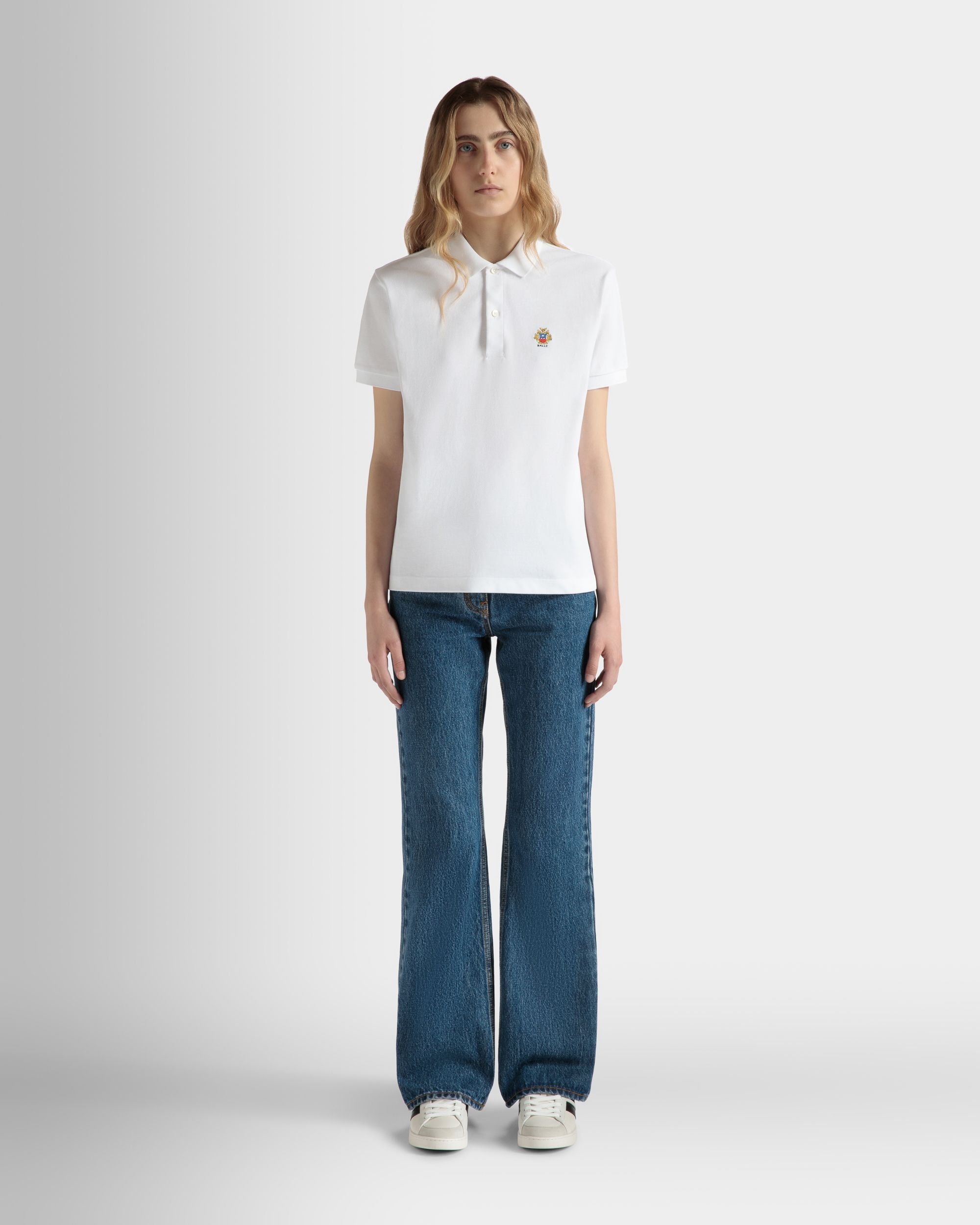 Polo De Manga Corta De Algodón En Color Blanco - Mujer - Bally - 02