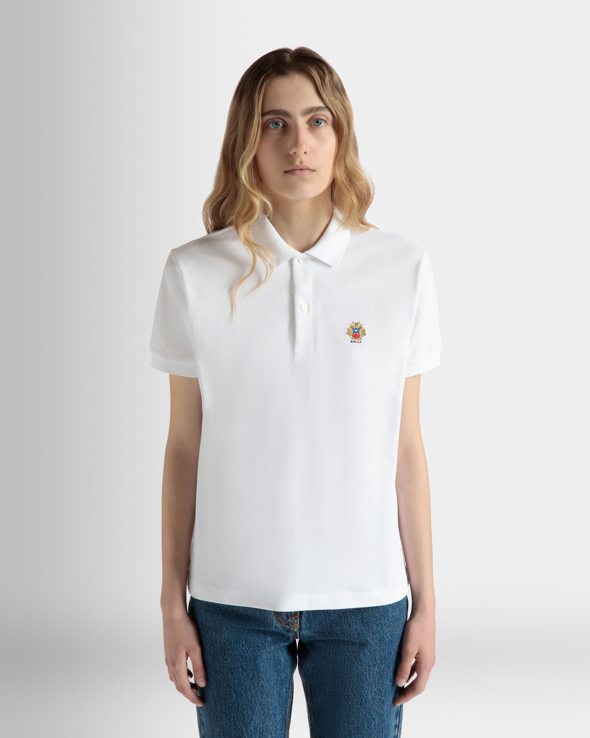 Polo De Manga Corta De Algodón En Color Blanco - Mujer - Bally - 03