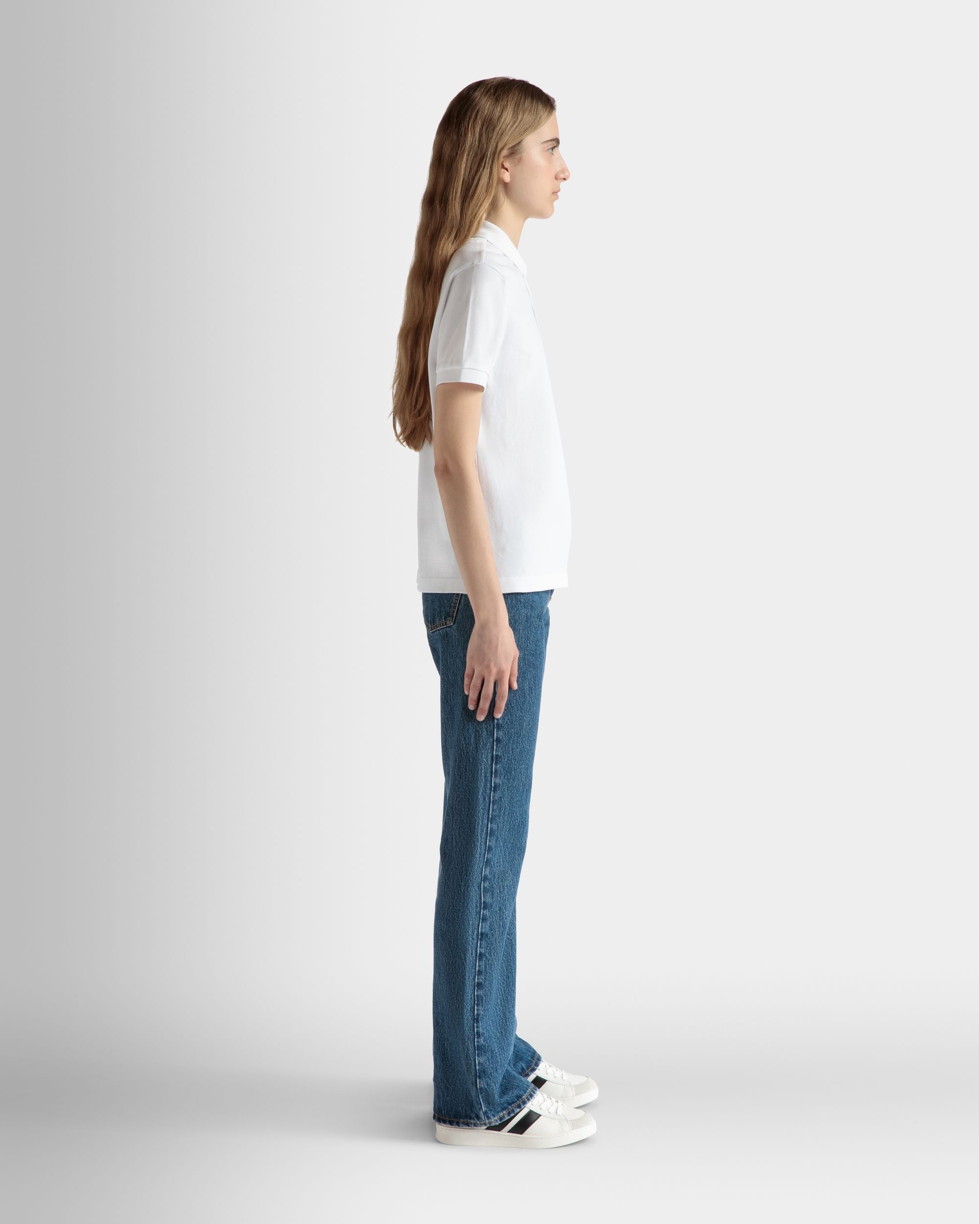 Polo De Manga Corta De Algodón En Color Blanco - Mujer - Bally - 05