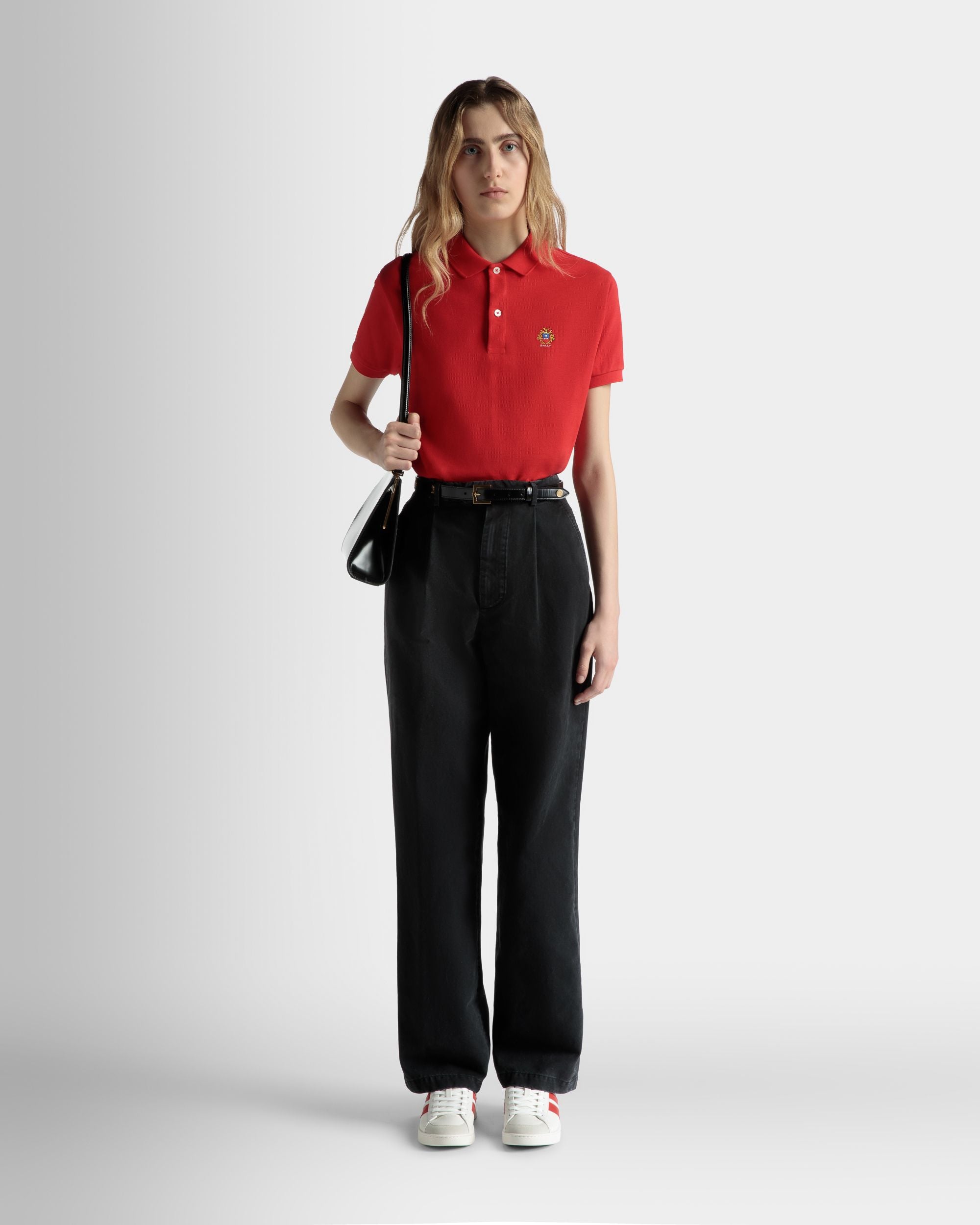 Polo De Manga Corta De Algodón Rojo - Mujer - Bally - 02
