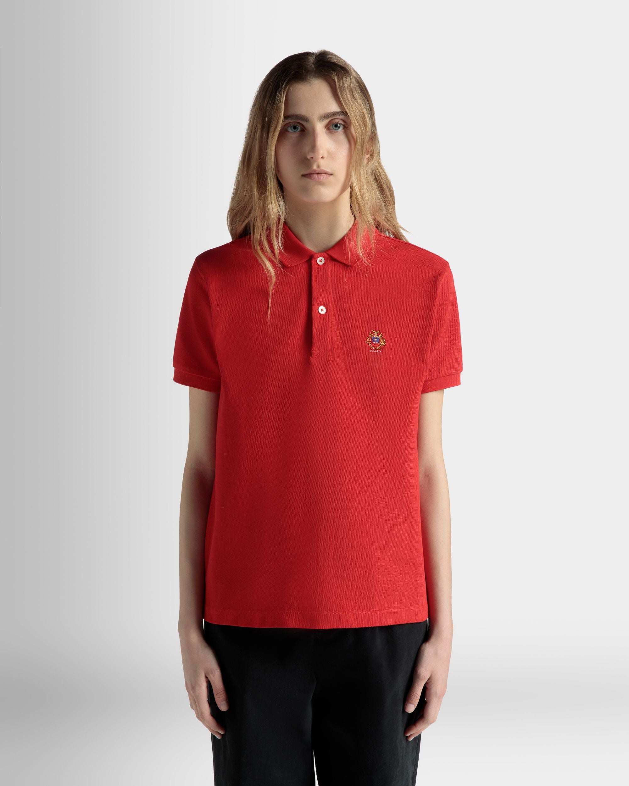 Polo De Manga Corta De Algodón Rojo - Mujer - Bally - 03