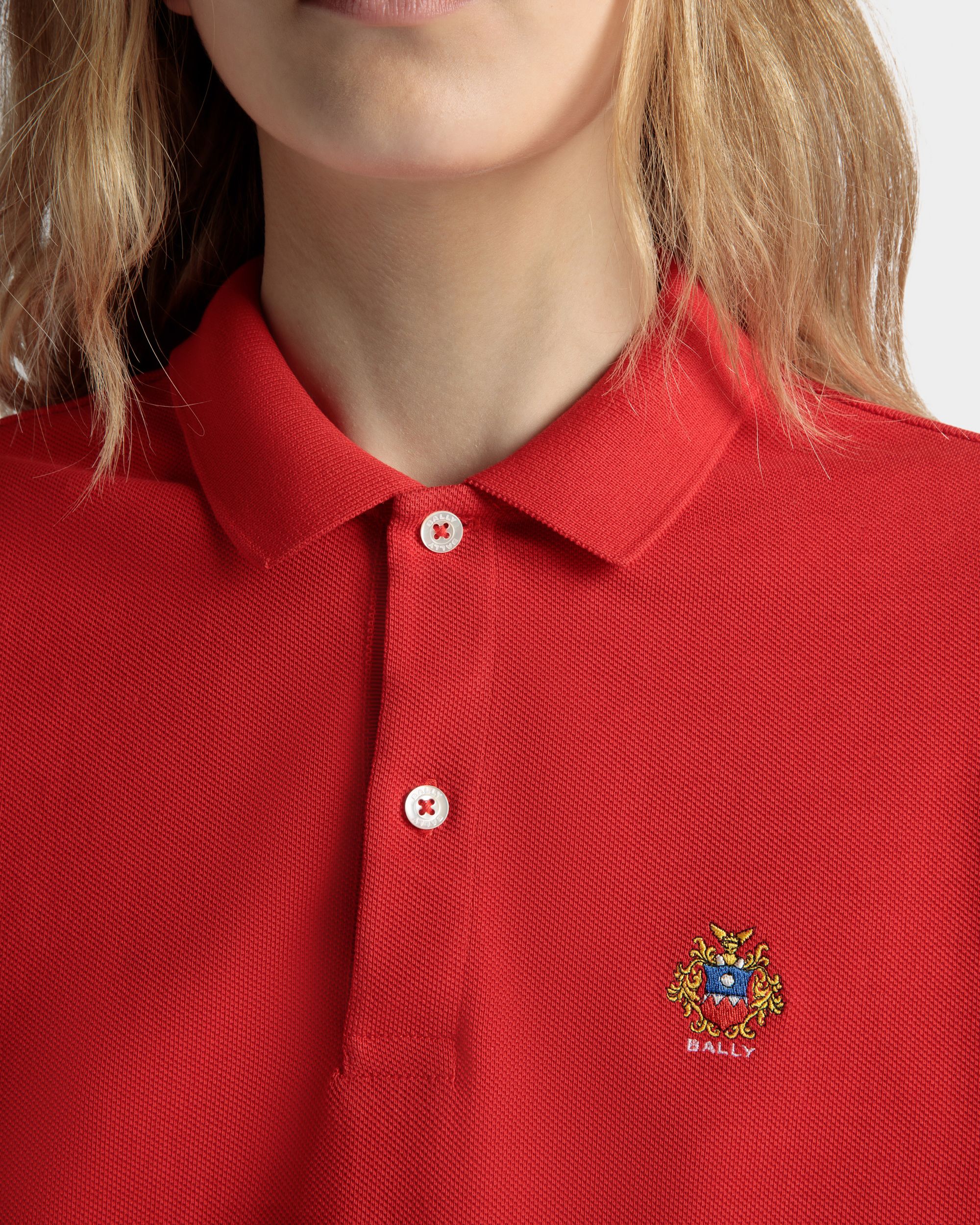 Polo De Manga Corta De Algodón Rojo - Mujer - Bally - 04