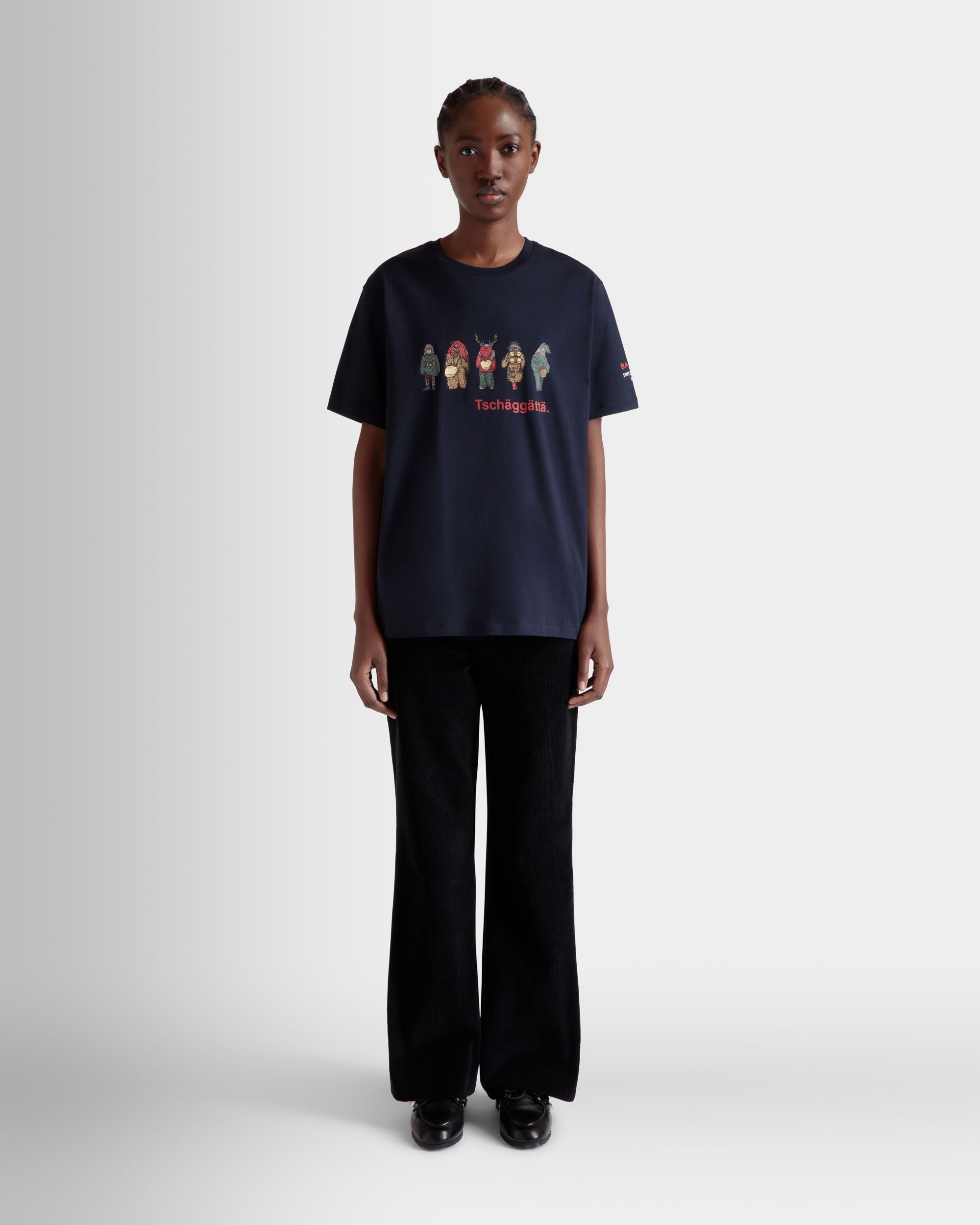 Camiseta De Algodón Navy Blue Con Estampados Forest Mask - Mujer - Bally - 02