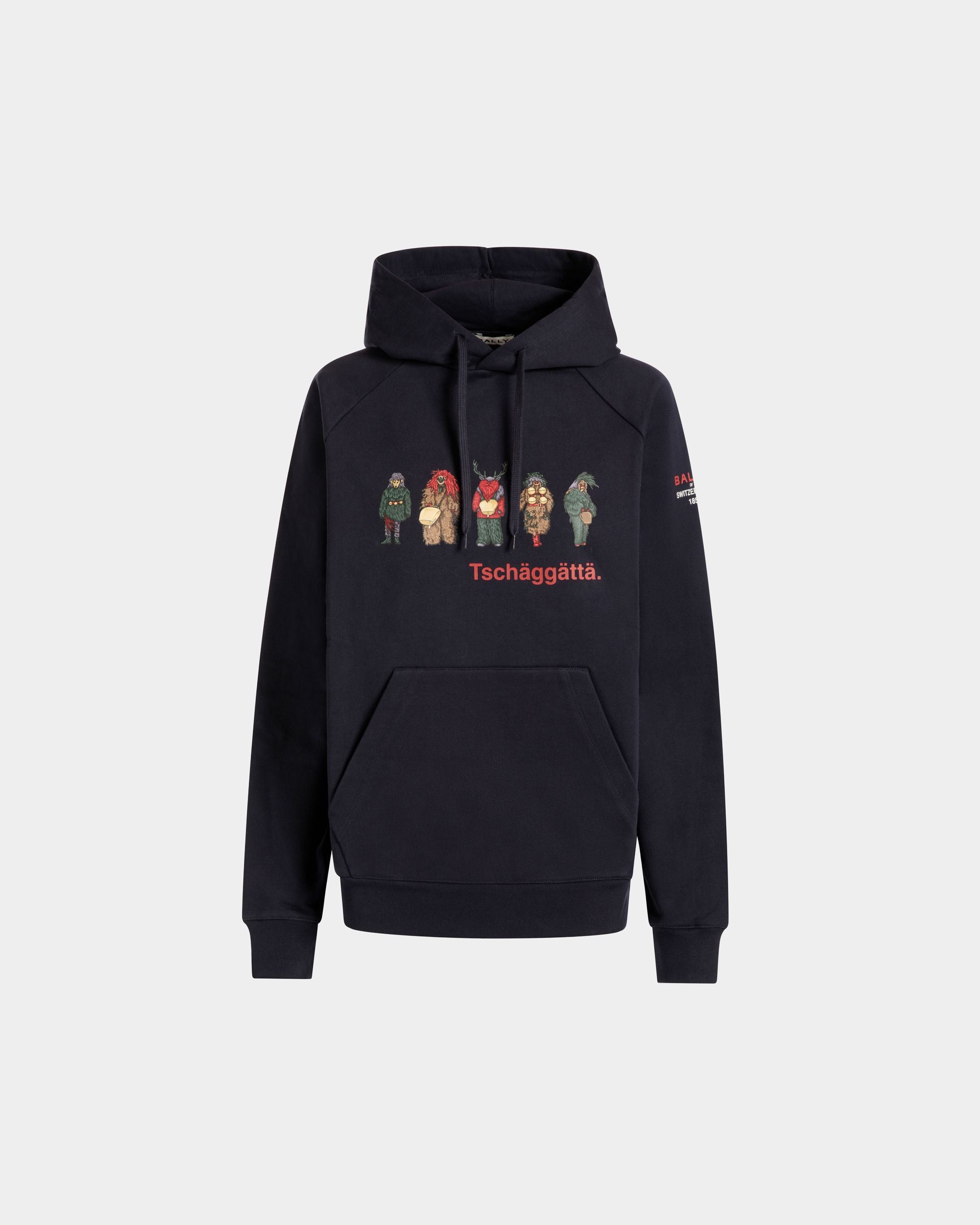 Hoodie with Forest Mask Print In Navy Blue Cotton - Mujer - Bally - 01
