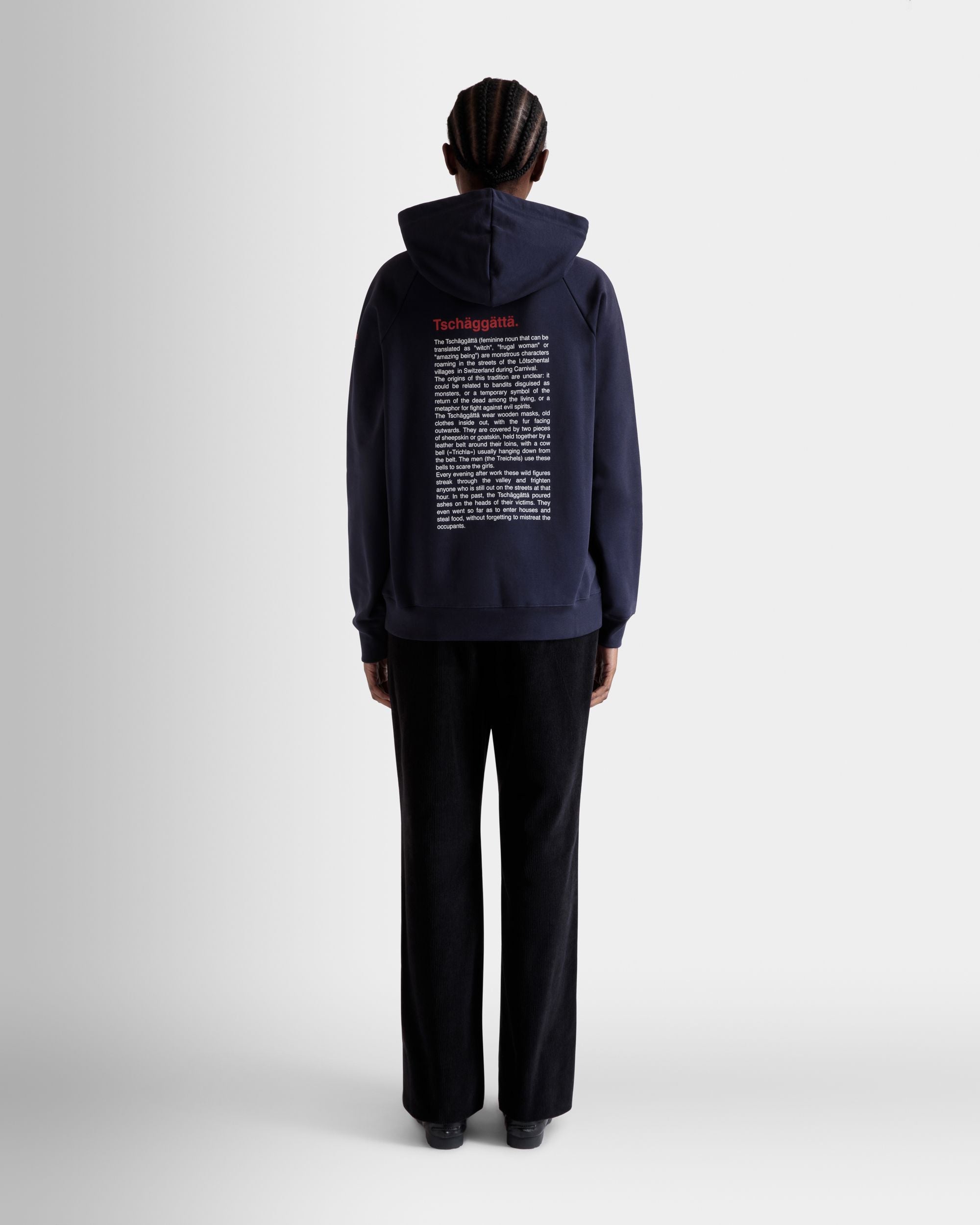 Hoodie with Forest Mask Print In Navy Blue Cotton - Mujer - Bally - 06