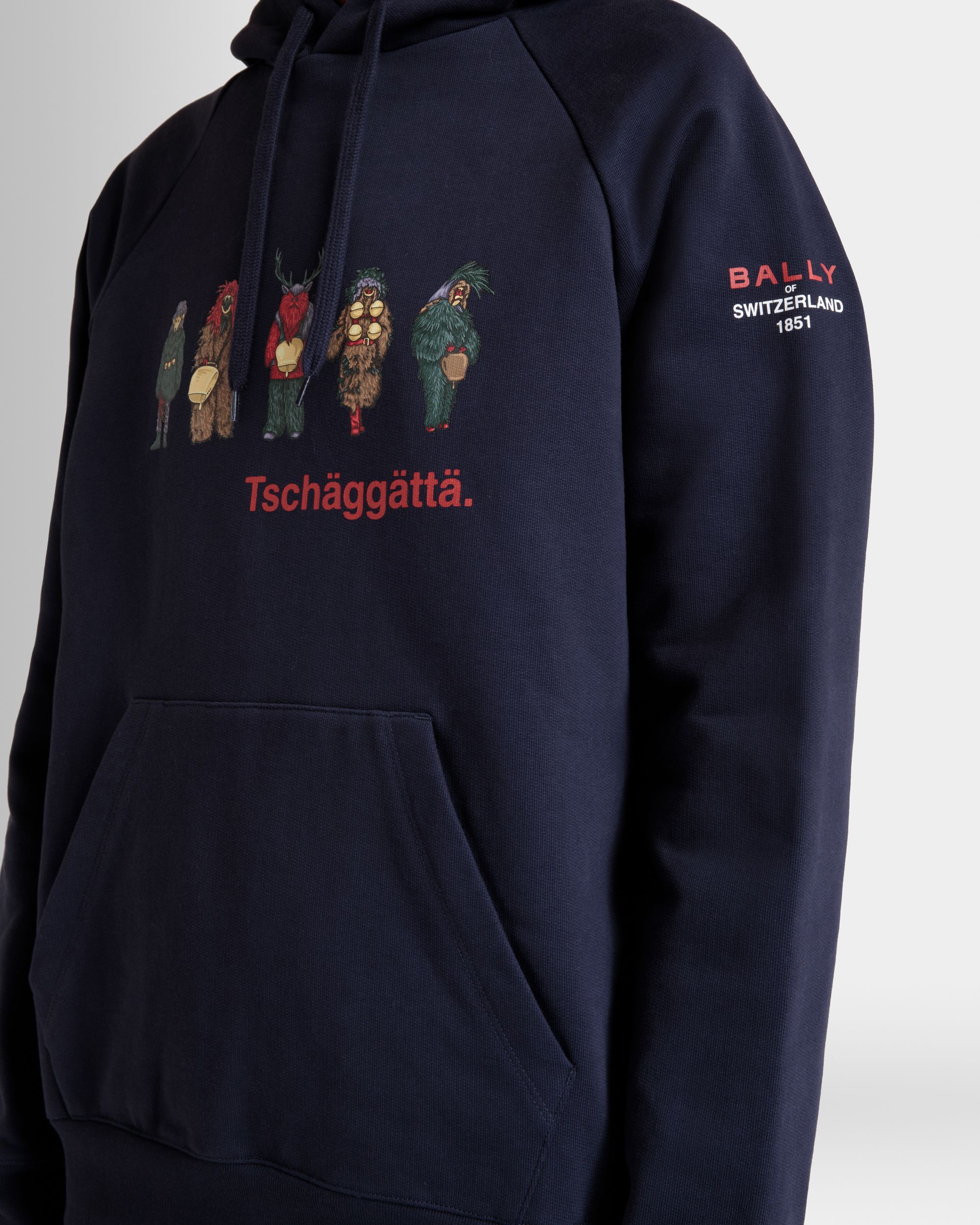 Hoodie with Forest Mask Print In Navy Blue Cotton - Mujer - Bally - 08