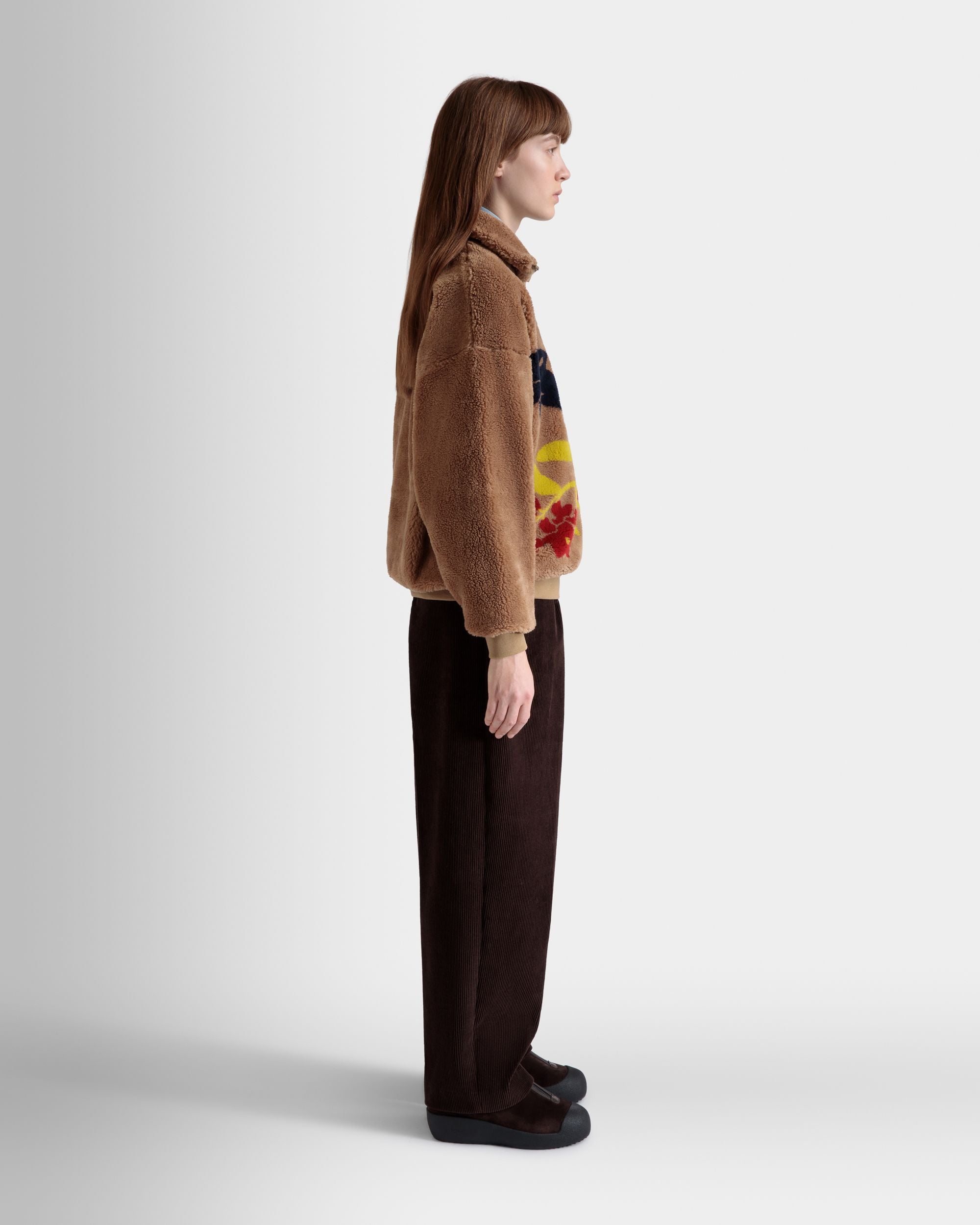 Winter Capsule Half Zip Sweatshirt With Alpine Flowers in Camel Fleece - Women's - Bally - 05