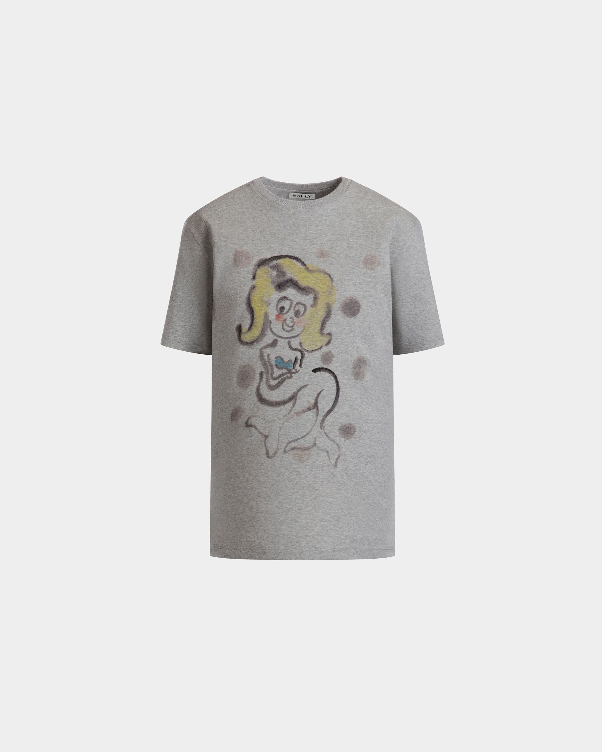 Camiseta De Algodón Grey Melange Con Estampado Mermaid - Mujer - Bally - 01