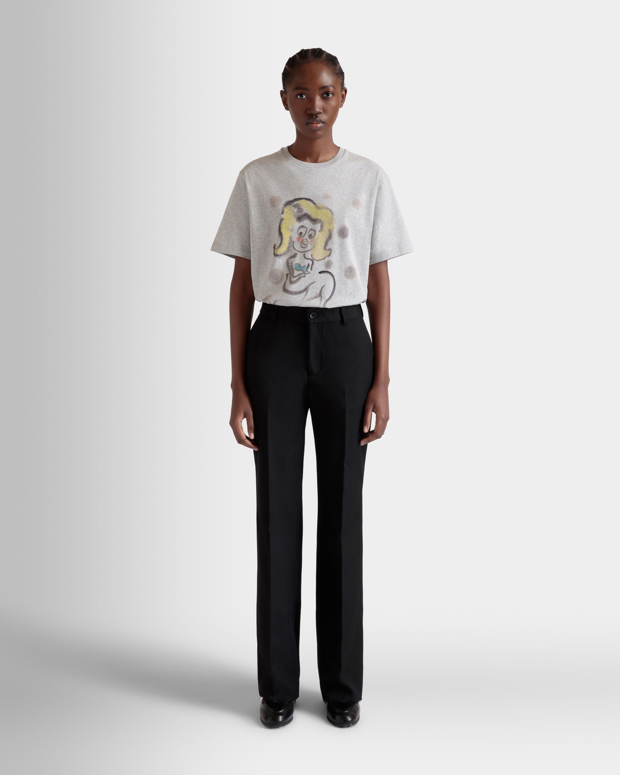 Camiseta De Algodón Grey Melange Con Estampado Mermaid - Mujer - Bally - 02
