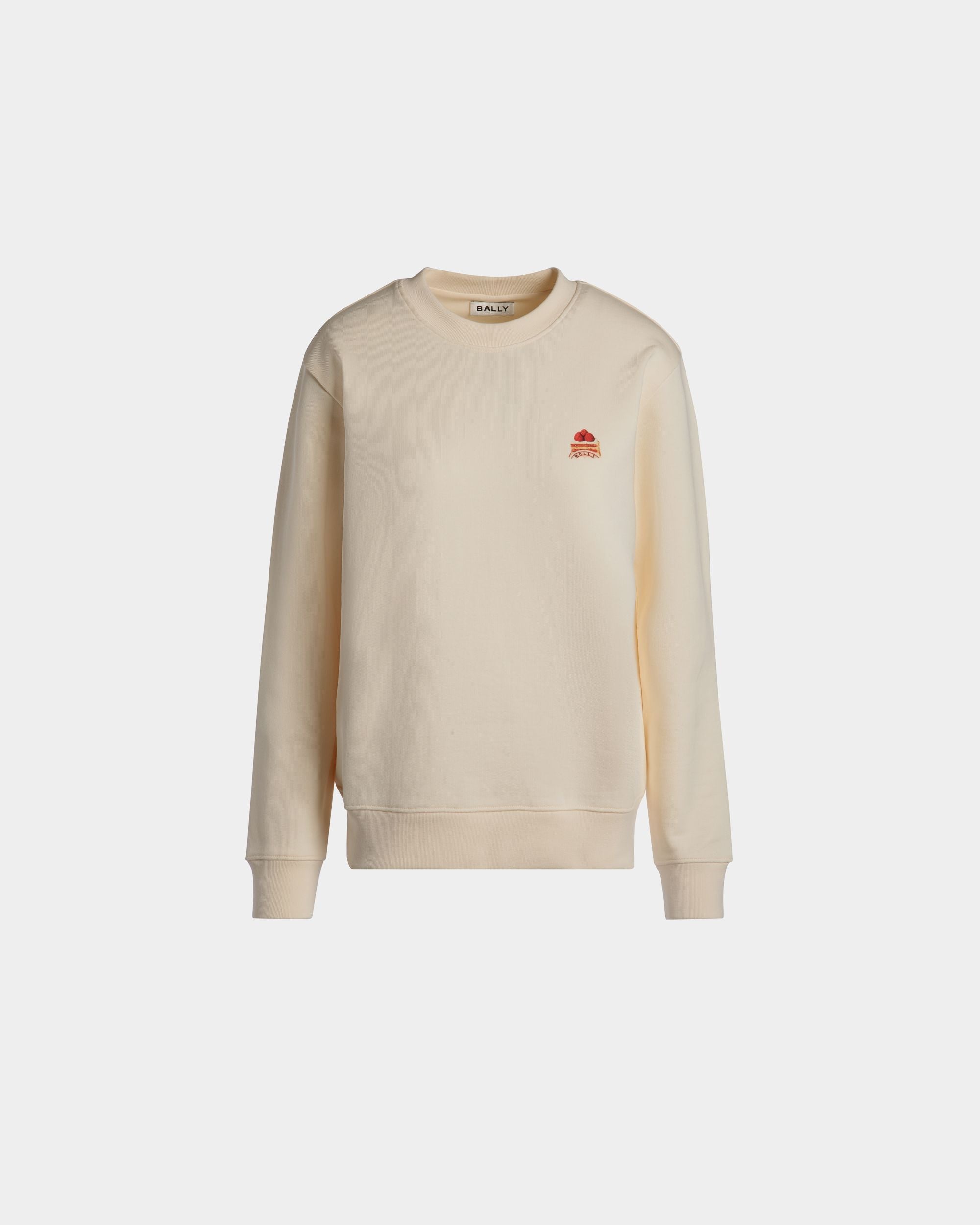 Sudadera De Cuello Redondo De Algodón Marfil Con Bally Cake - Mujer - Bally - 01