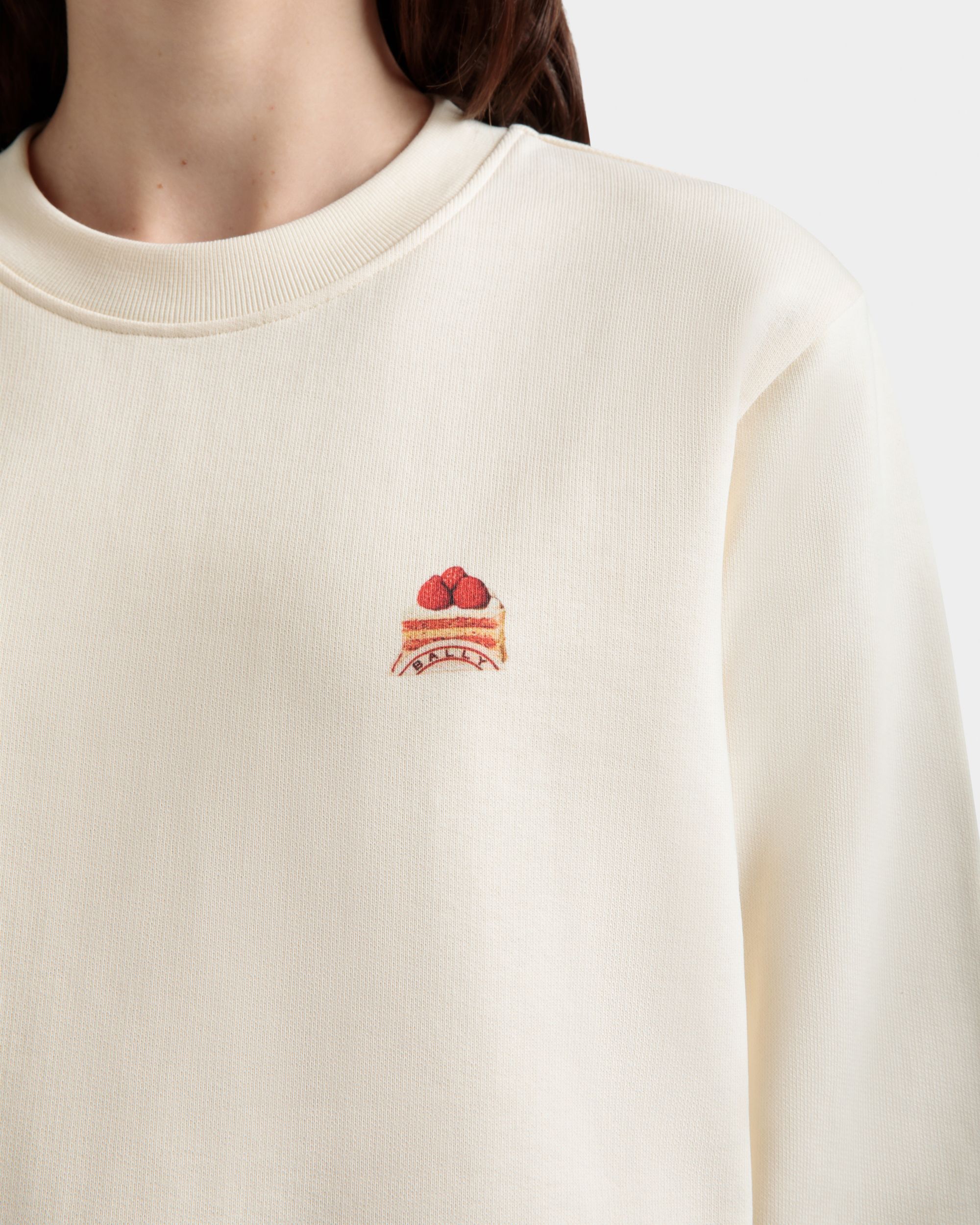 Sudadera De Cuello Redondo De Algodón Marfil Con Bally Cake - Mujer - Bally - 03