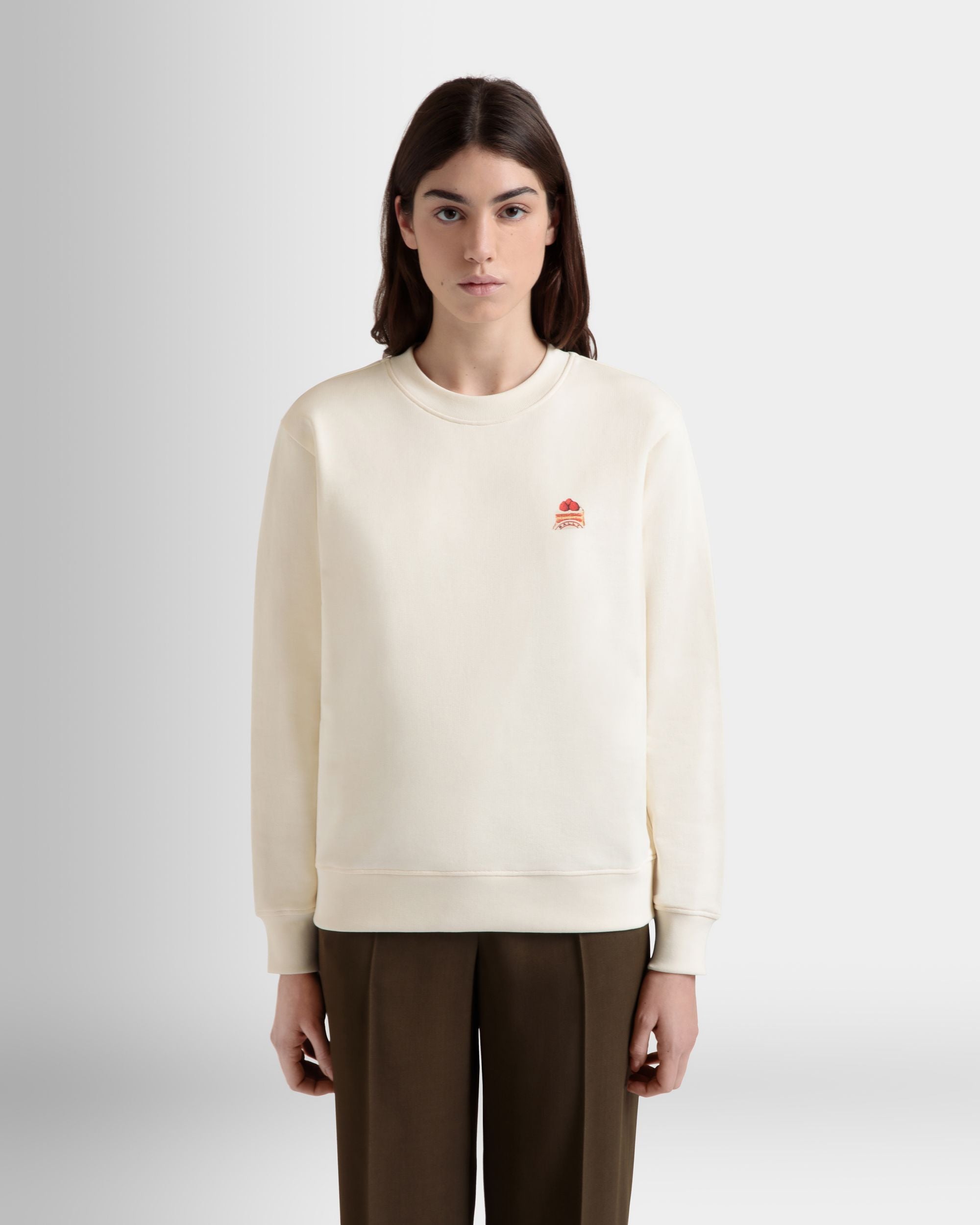 Sudadera De Cuello Redondo De Algodón Marfil Con Bally Cake - Mujer - Bally - 09