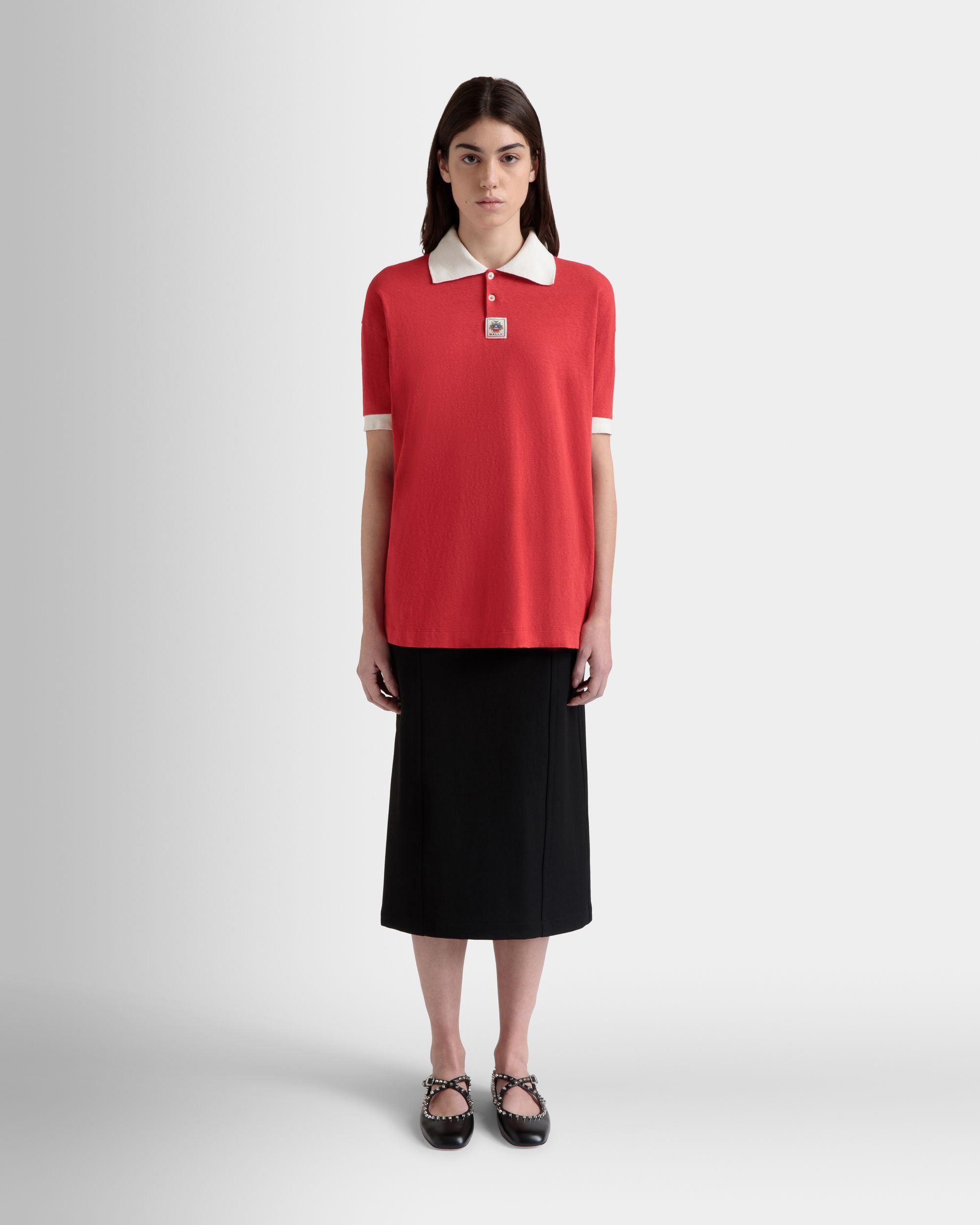 Polo De Algodón Rojo Con Logotipo Del Escudo Bally Crest - Mujer - Bally - 02