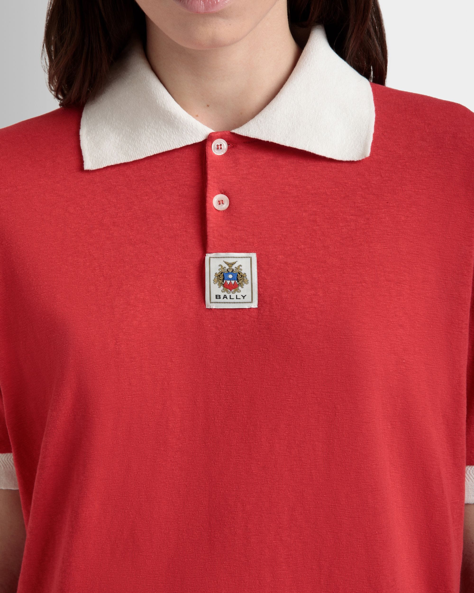Polo De Algodón Rojo Con Logotipo Del Escudo Bally Crest - Mujer - Bally - 03