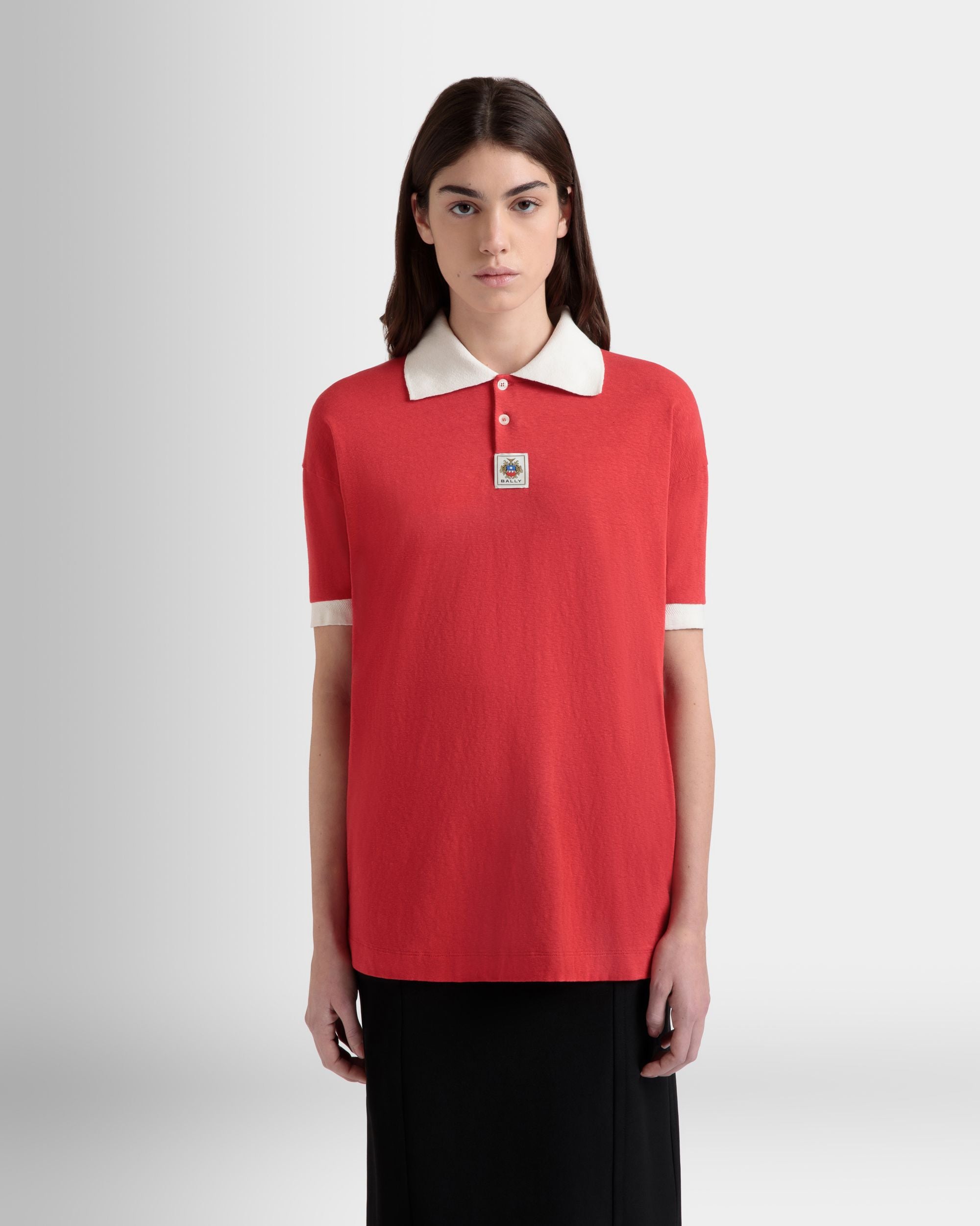 Polo De Algodón Rojo Con Logotipo Del Escudo Bally Crest - Mujer - Bally - 09