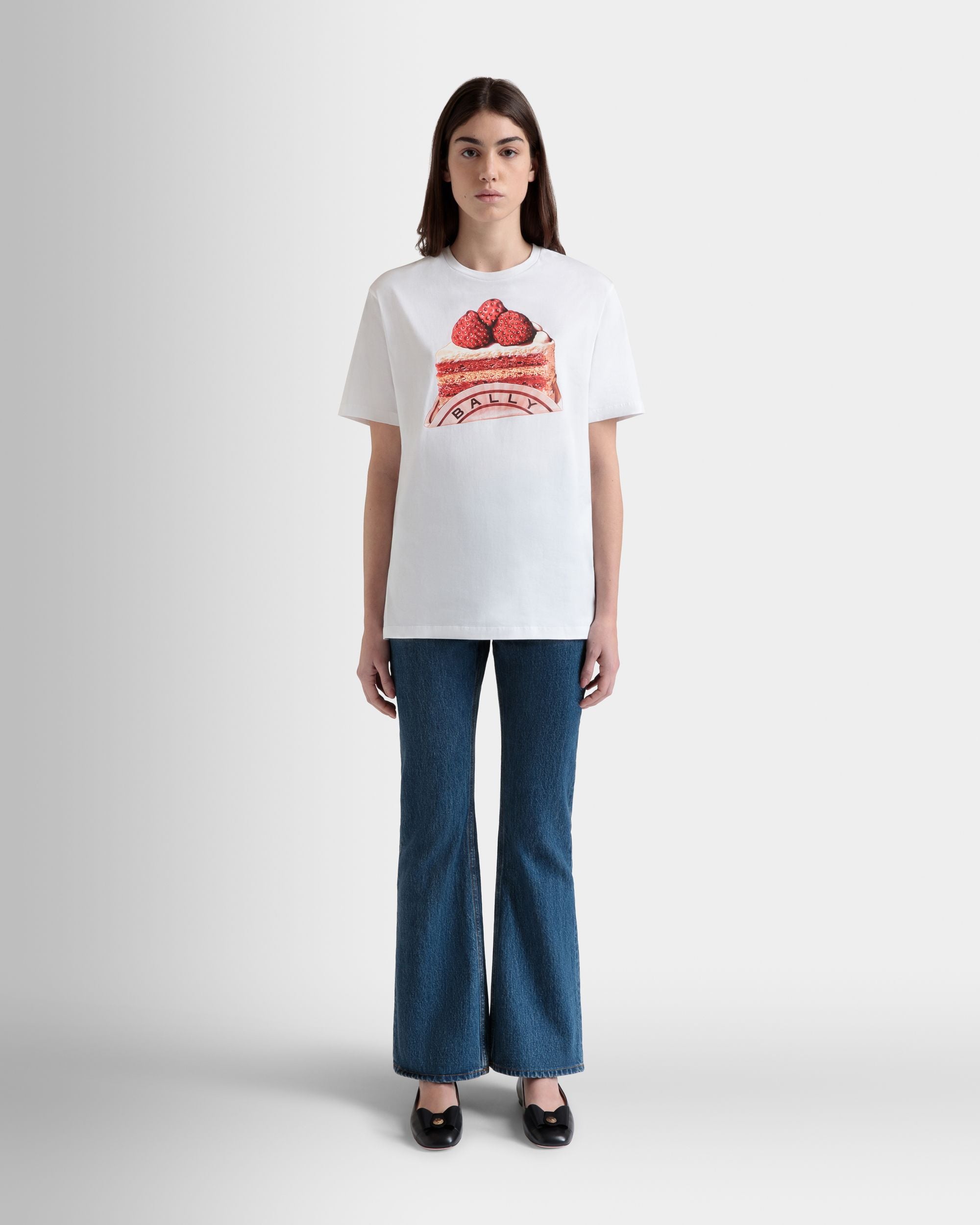 T-Shirt in White Cotton With a Bally Cake Print - Women's - Bally - 02