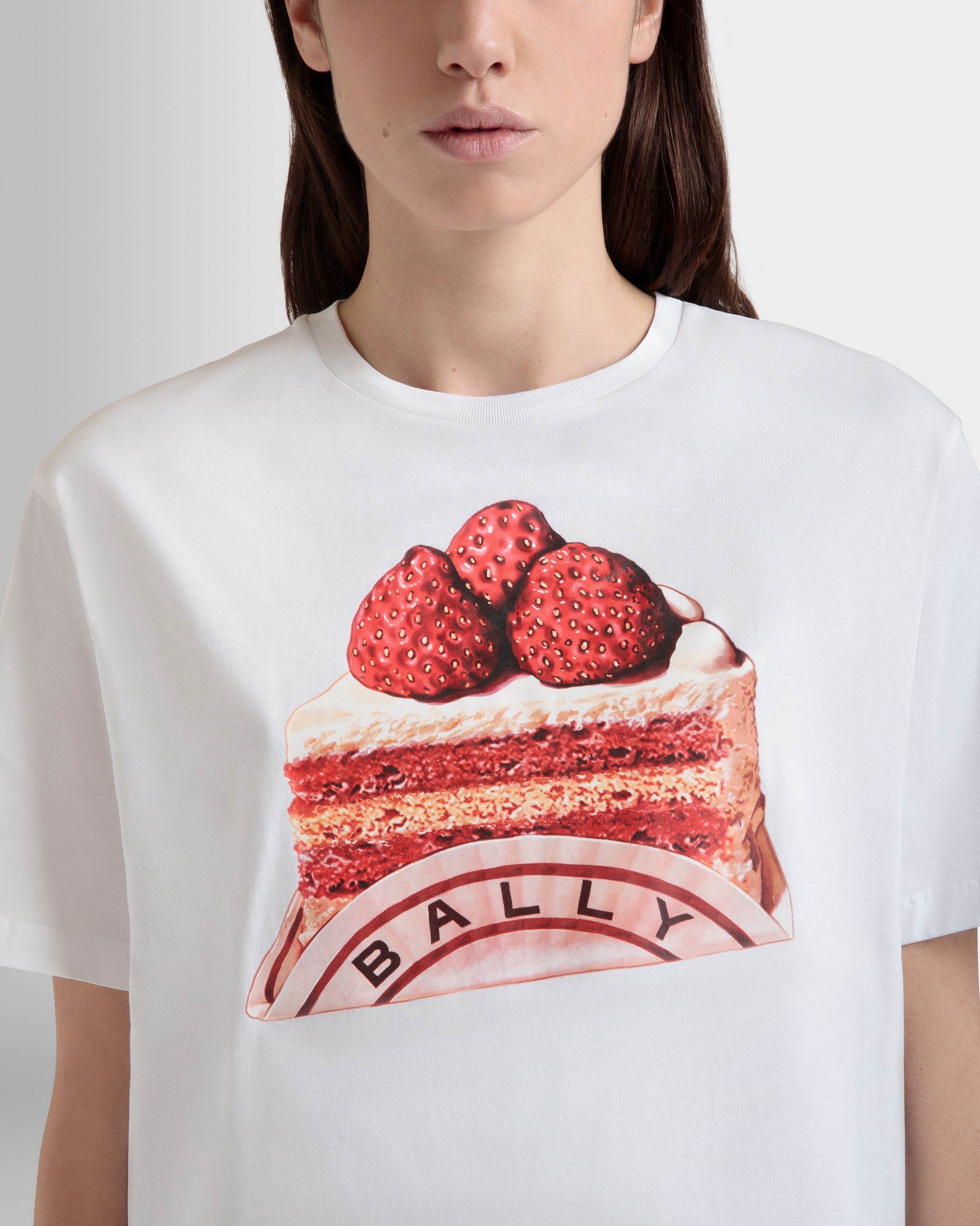 T-Shirt in White Cotton With a Bally Cake Print - Women's - Bally - 03