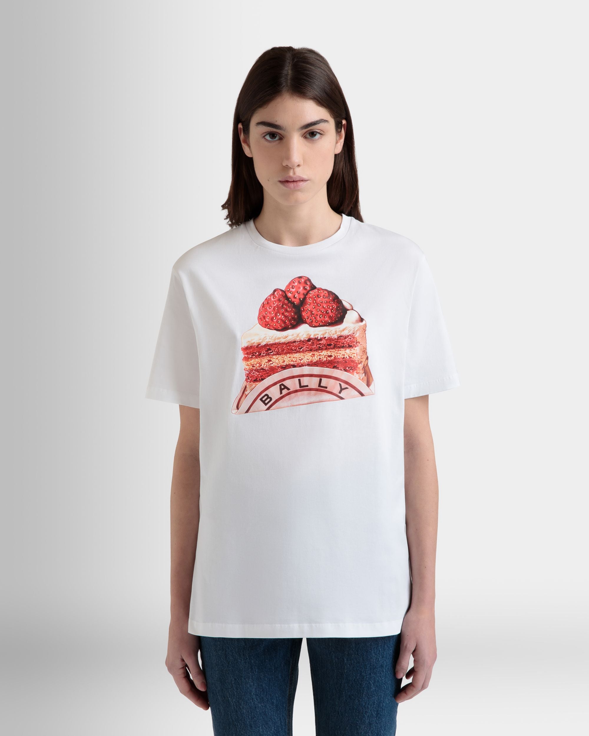T-Shirt in White Cotton With a Bally Cake Print - Women's - Bally - 08