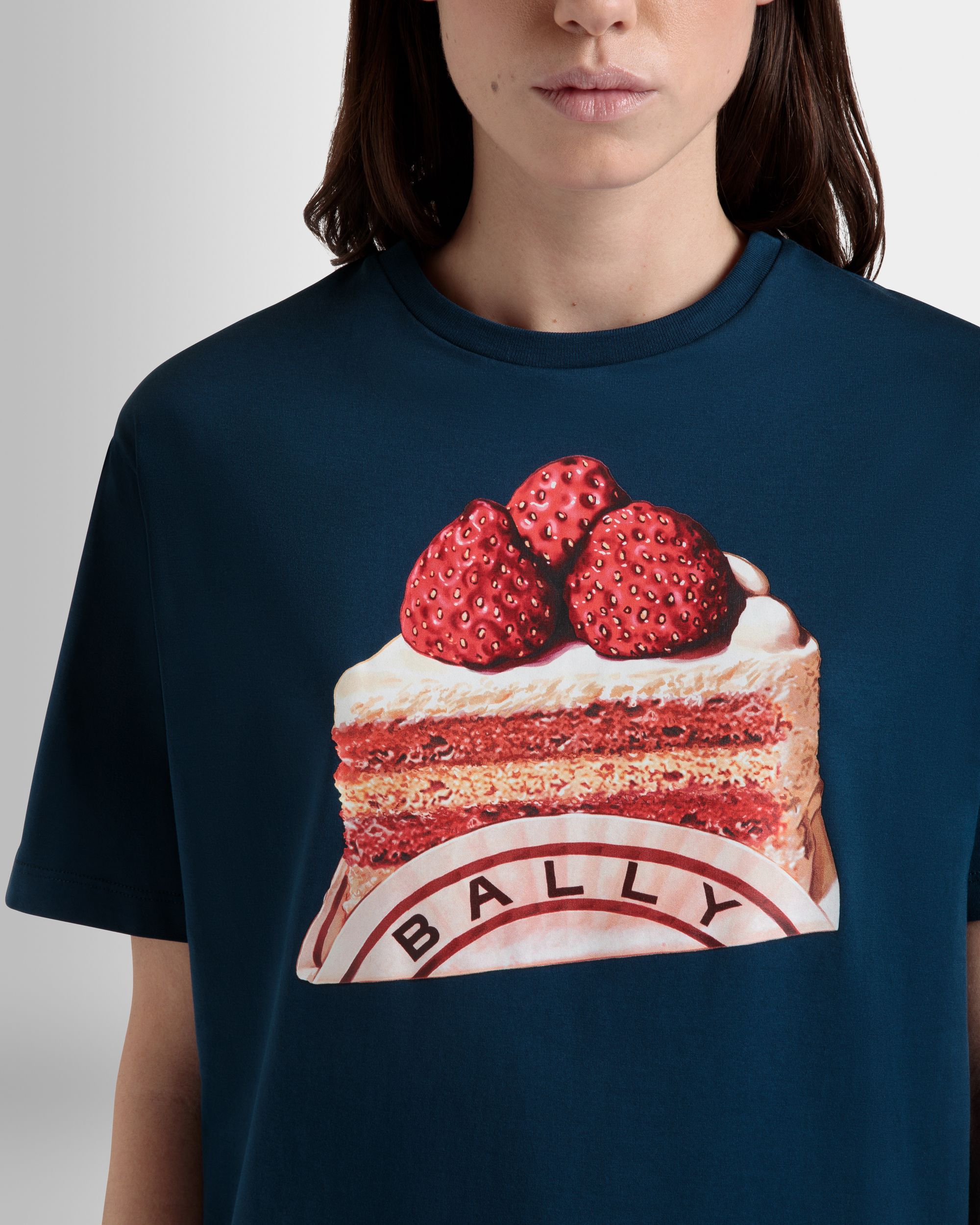 Camiseta De Algodón Navy Blue Con Estampado Bally Cake - Mujer - Bally - 03