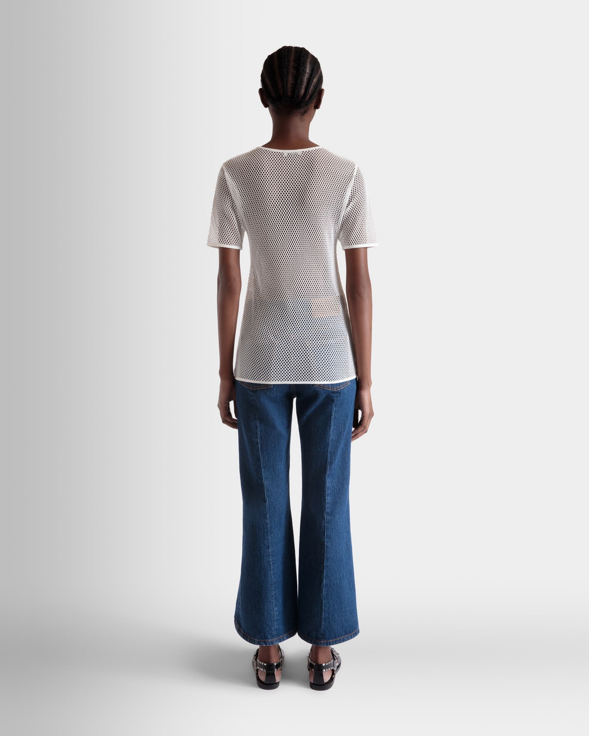 Mesh T-Shirt in White Cotton - Women's - Bally - 06
