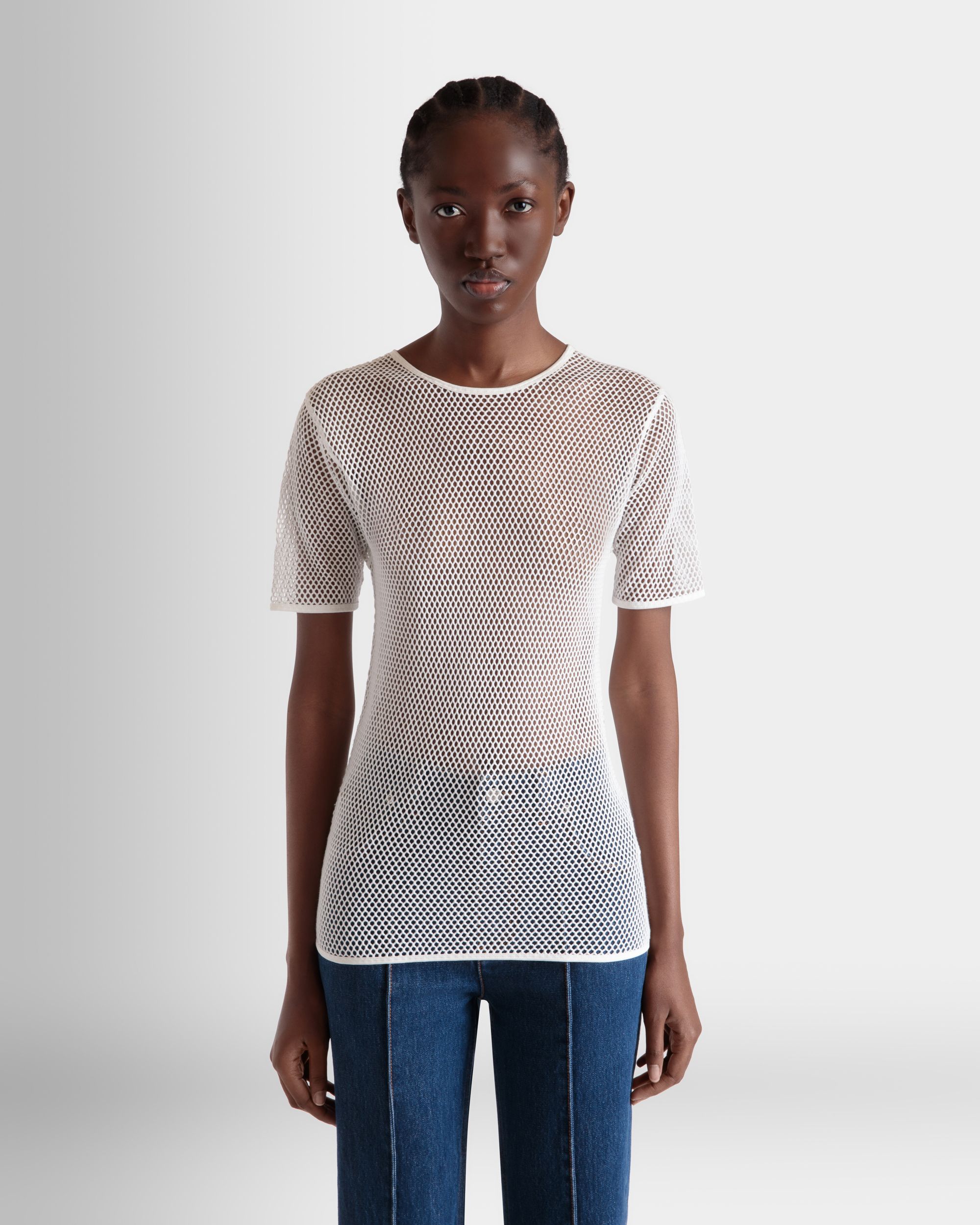 Mesh T-Shirt in White Cotton - Women's - Bally - 08