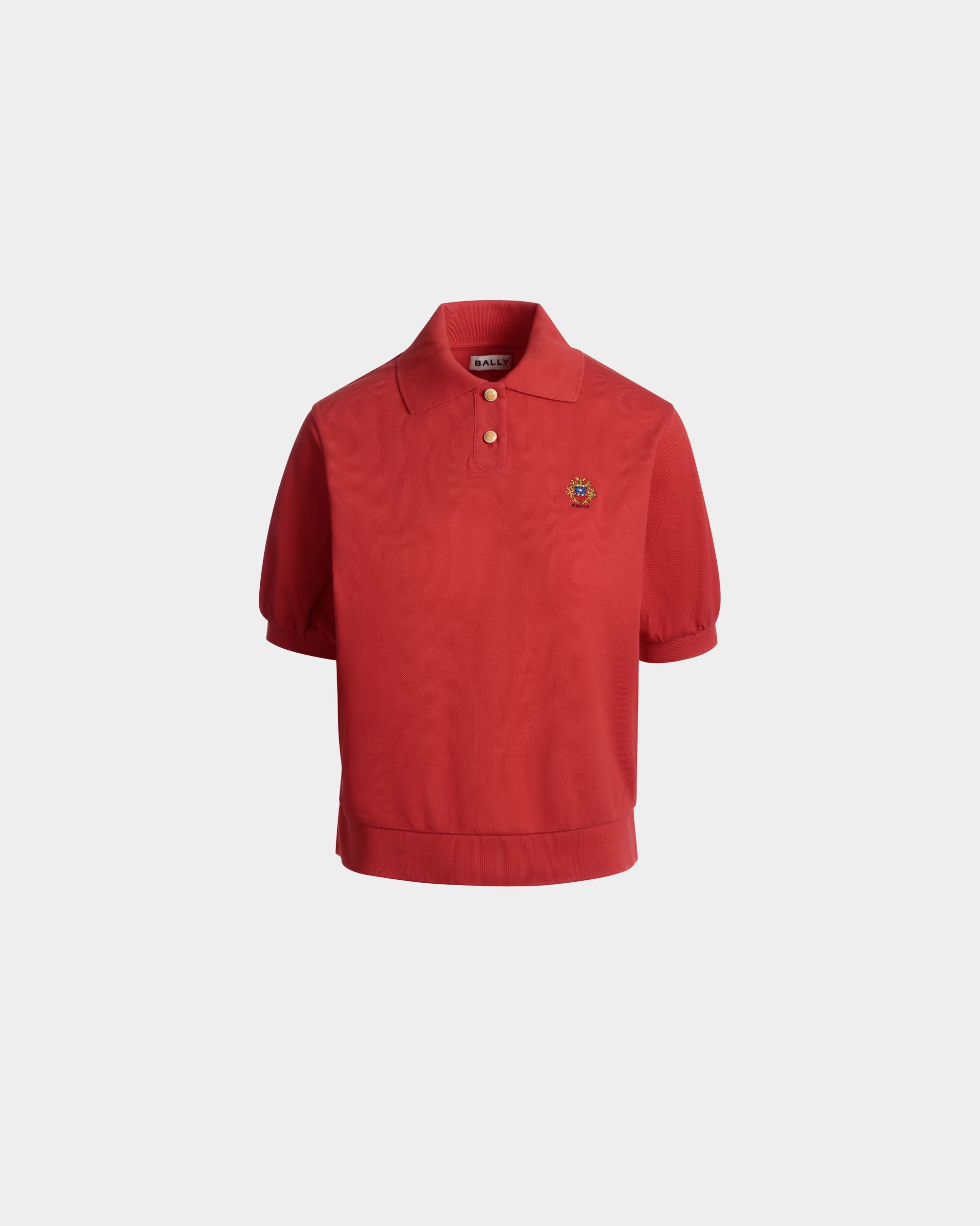 Polo Shirt With a Bally Crest in Red Cotton - Women's - Bally - 01