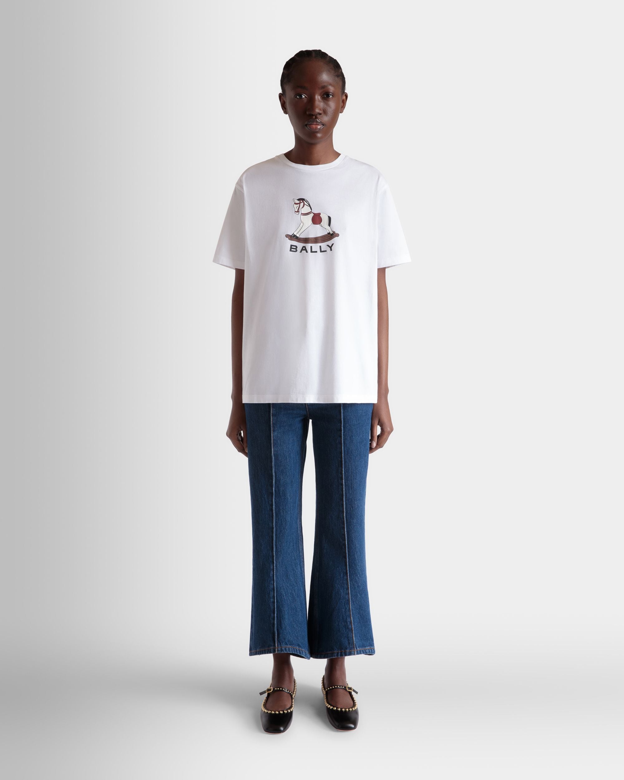 Camiseta De Algodón Blanco Con Estampado Beni Bischof Rocking Horse - Mujer - Bally - 02