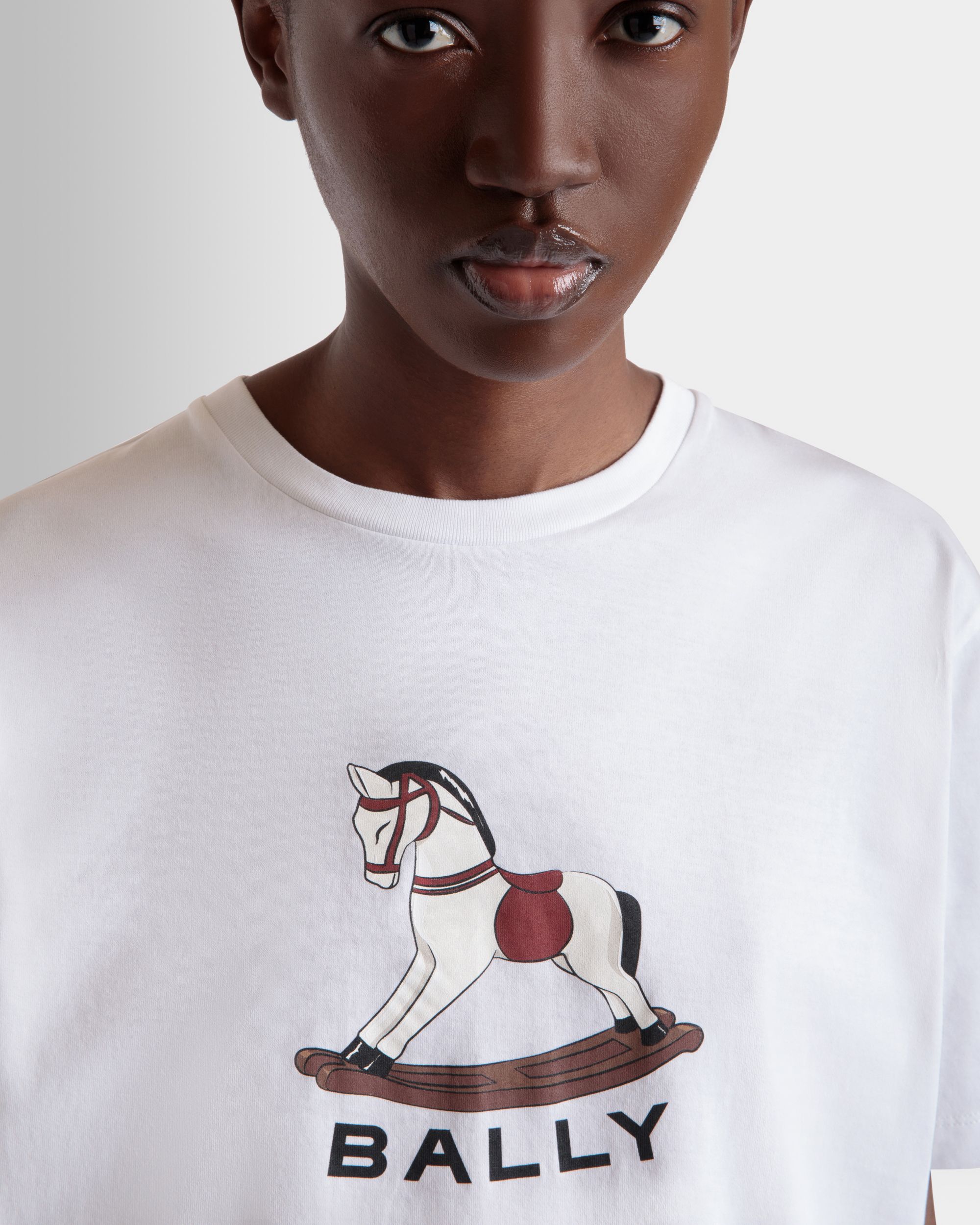 Camiseta De Algodón Blanco Con Estampado Beni Bischof Rocking Horse - Mujer - Bally - 03