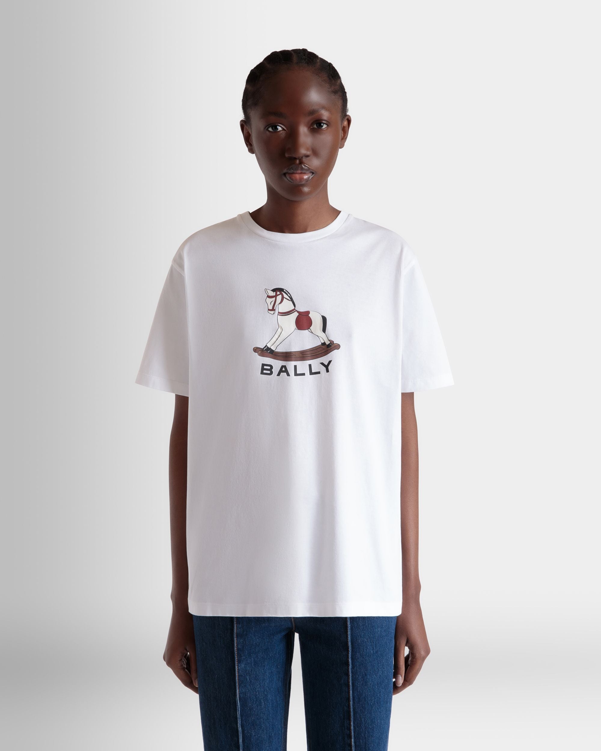 Camiseta De Algodón Blanco Con Estampado Beni Bischof Rocking Horse - Mujer - Bally - 08